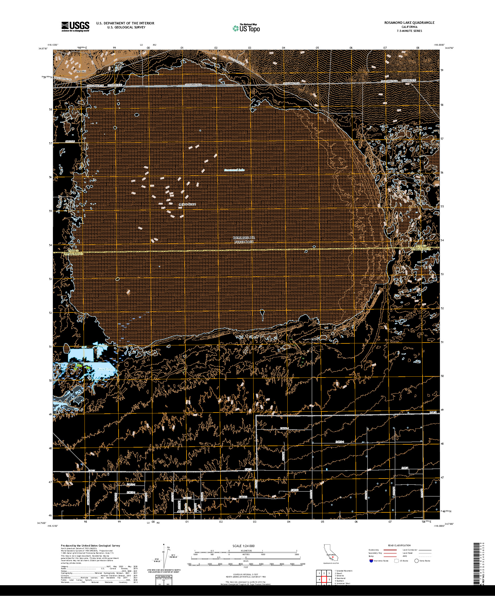 US TOPO 7.5-MINUTE MAP FOR ROSAMOND LAKE, CA