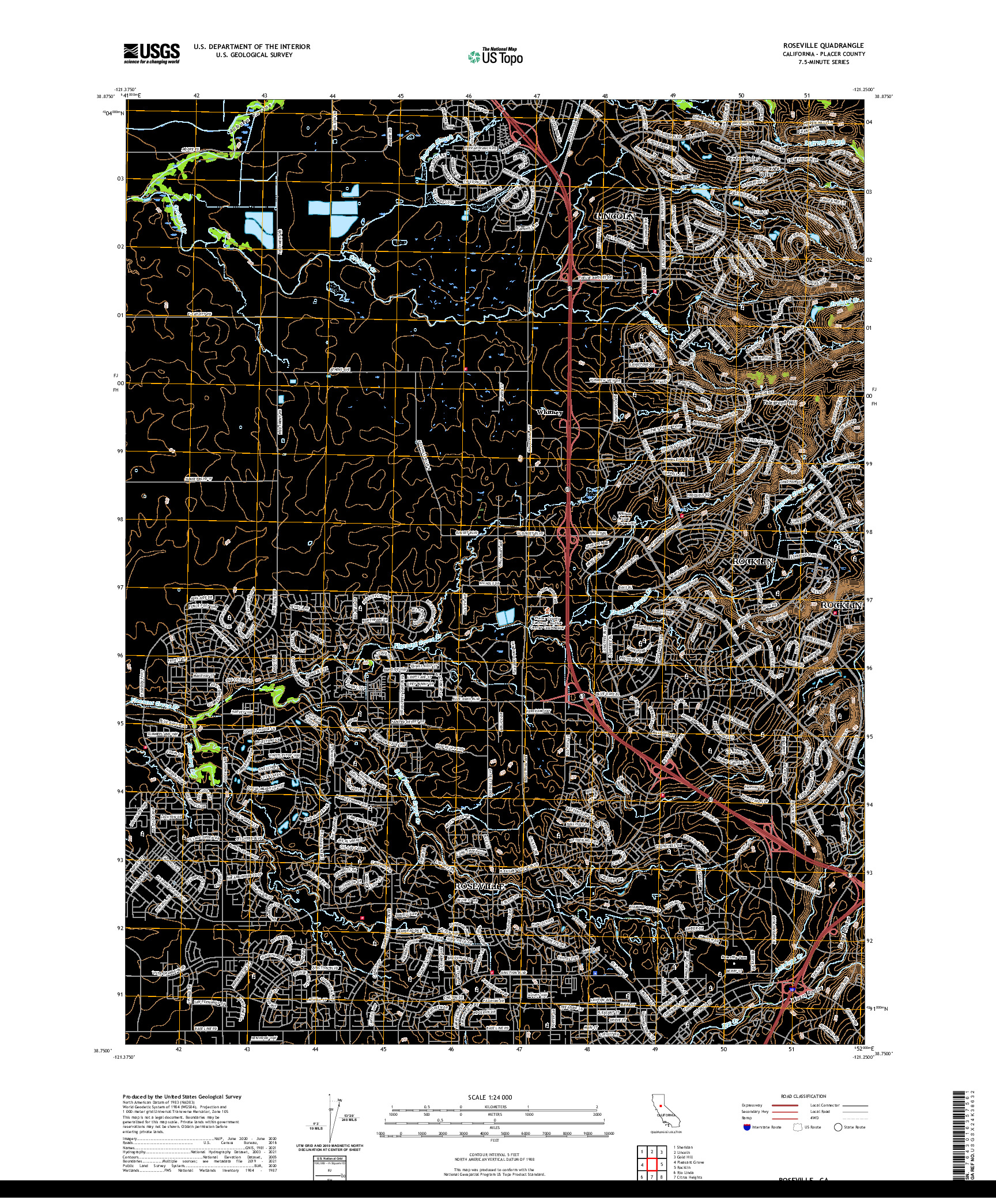 US TOPO 7.5-MINUTE MAP FOR ROSEVILLE, CA