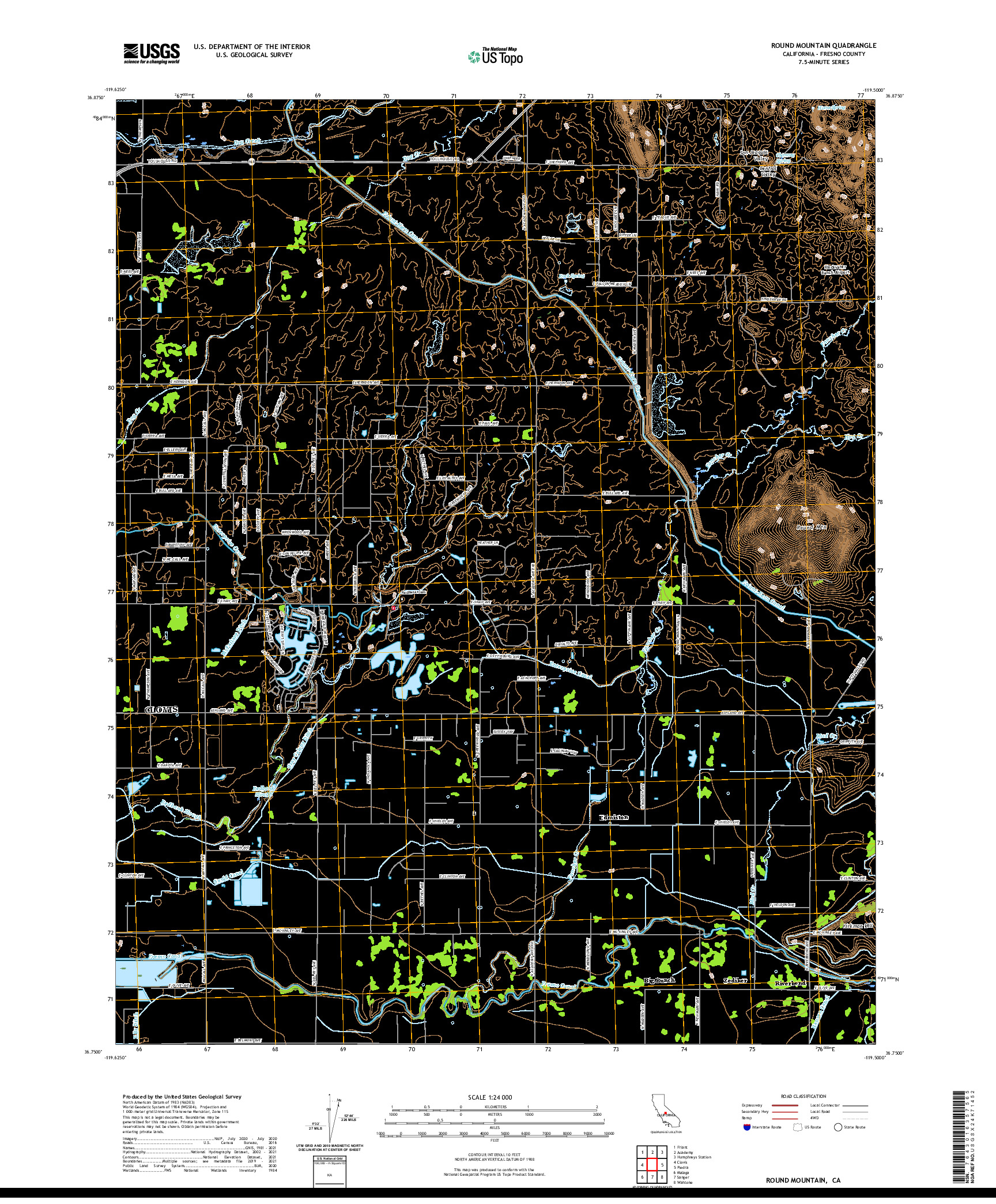 US TOPO 7.5-MINUTE MAP FOR ROUND MOUNTAIN, CA