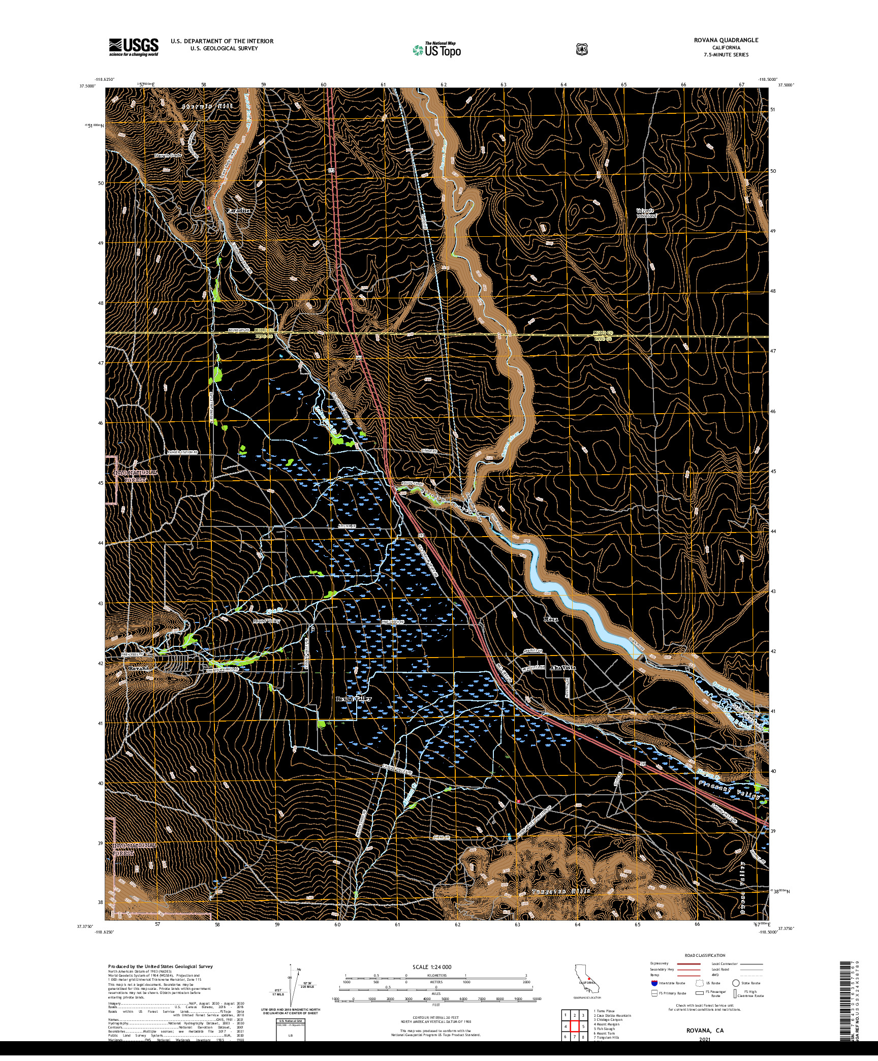 US TOPO 7.5-MINUTE MAP FOR ROVANA, CA