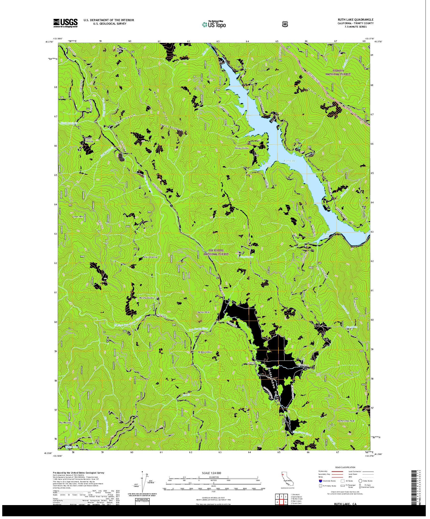 US TOPO 7.5-MINUTE MAP FOR RUTH LAKE, CA