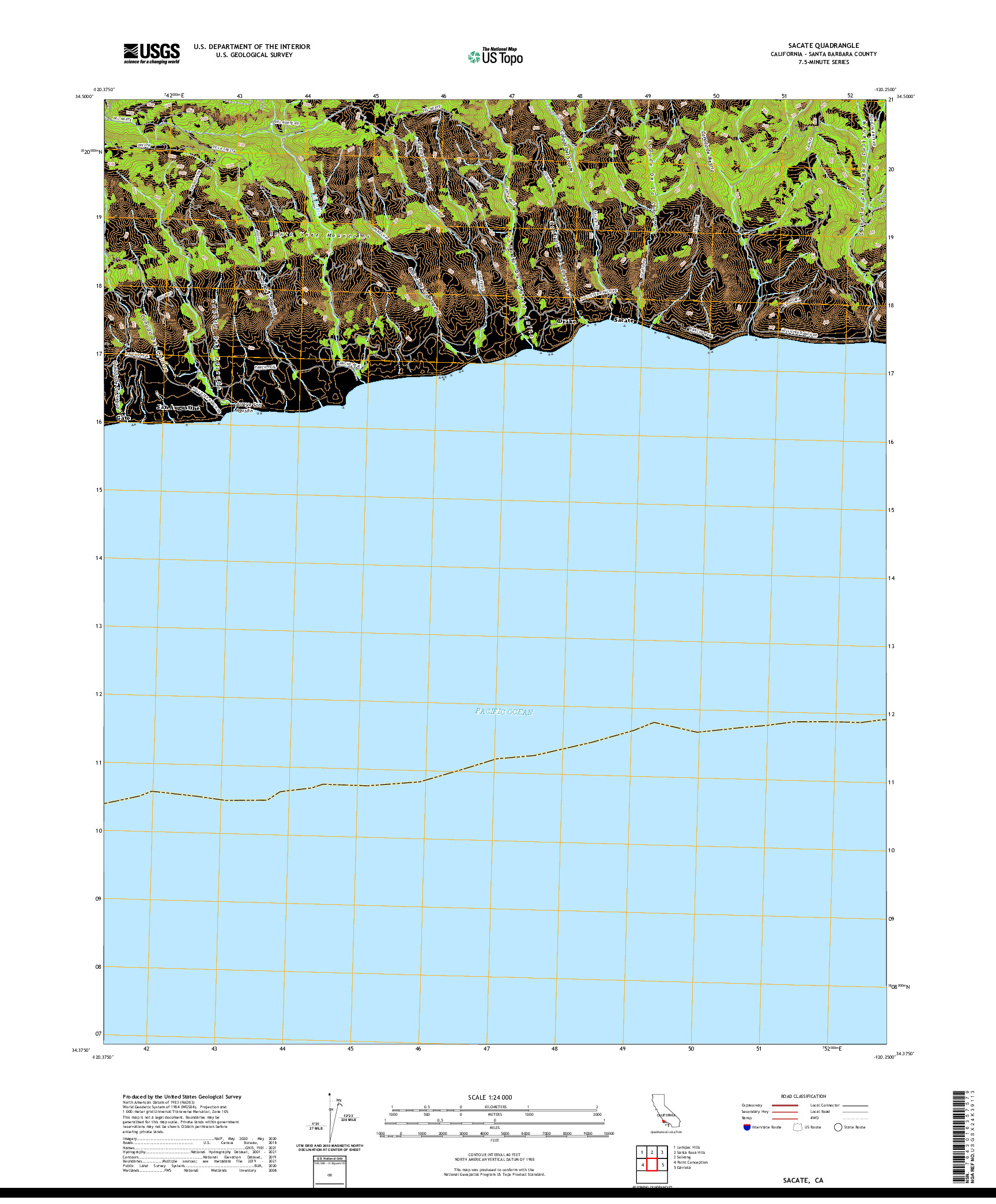 US TOPO 7.5-MINUTE MAP FOR SACATE, CA