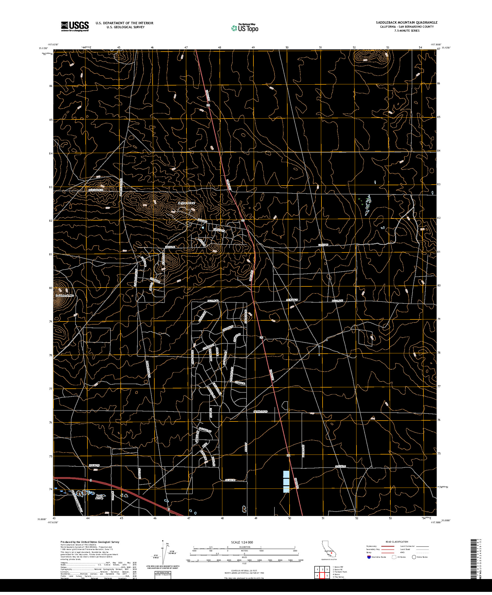 US TOPO 7.5-MINUTE MAP FOR SADDLEBACK MOUNTAIN, CA