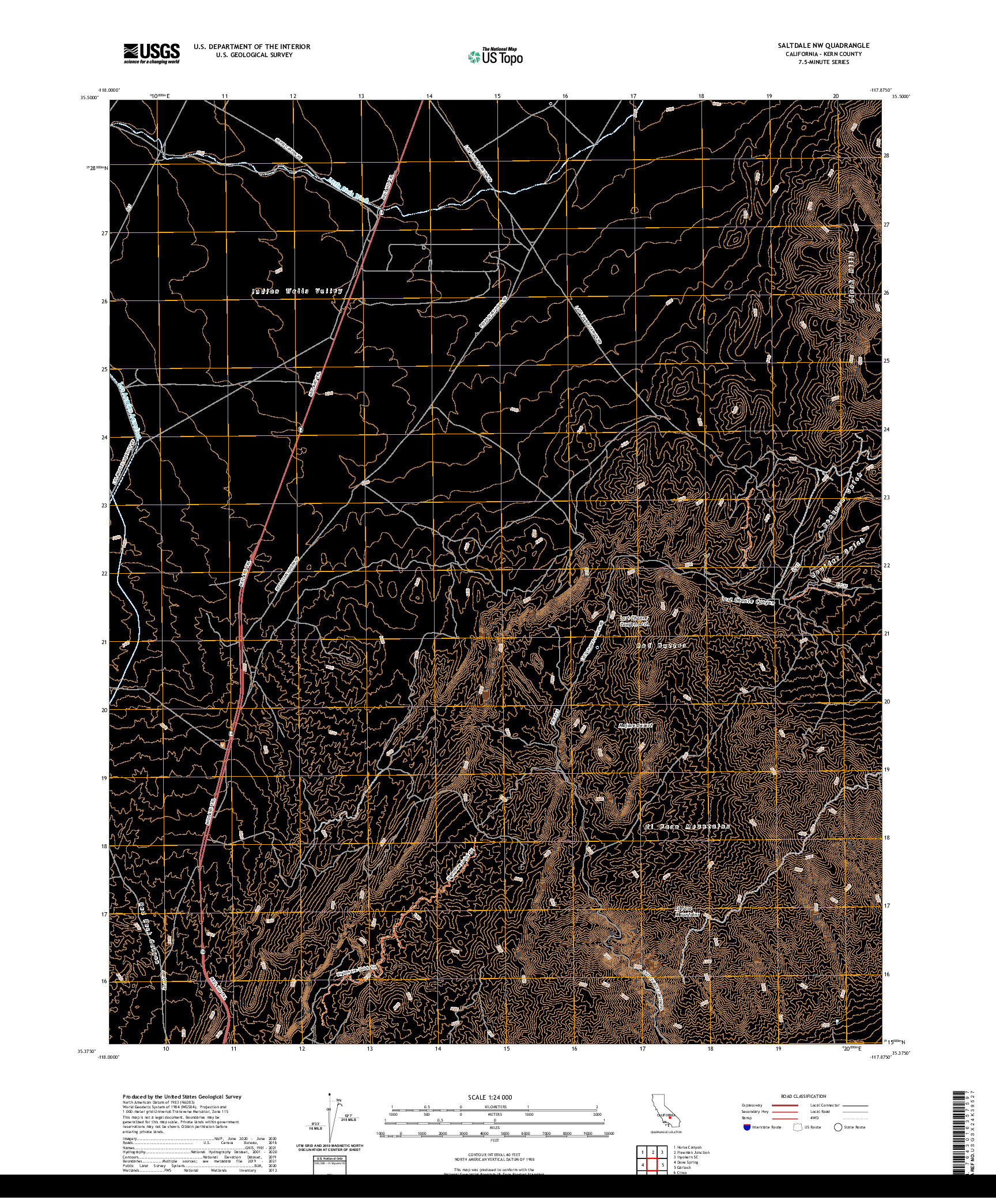 US TOPO 7.5-MINUTE MAP FOR SALTDALE NW, CA