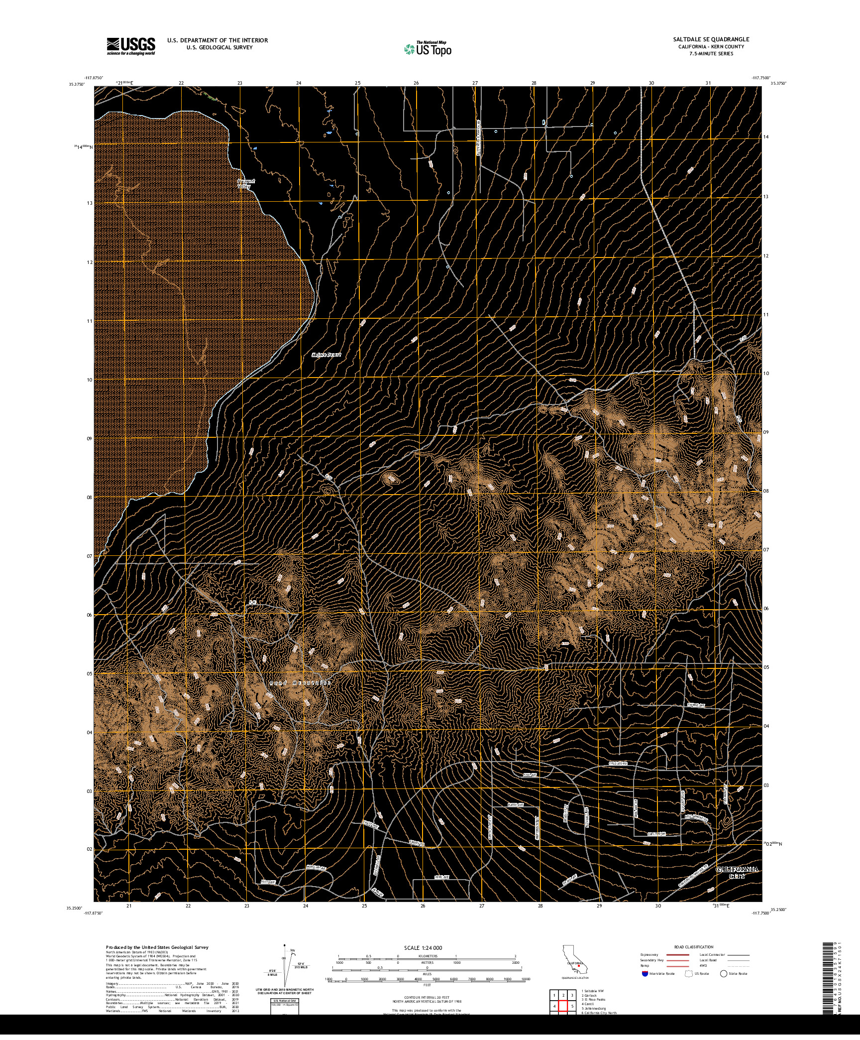 US TOPO 7.5-MINUTE MAP FOR SALTDALE SE, CA