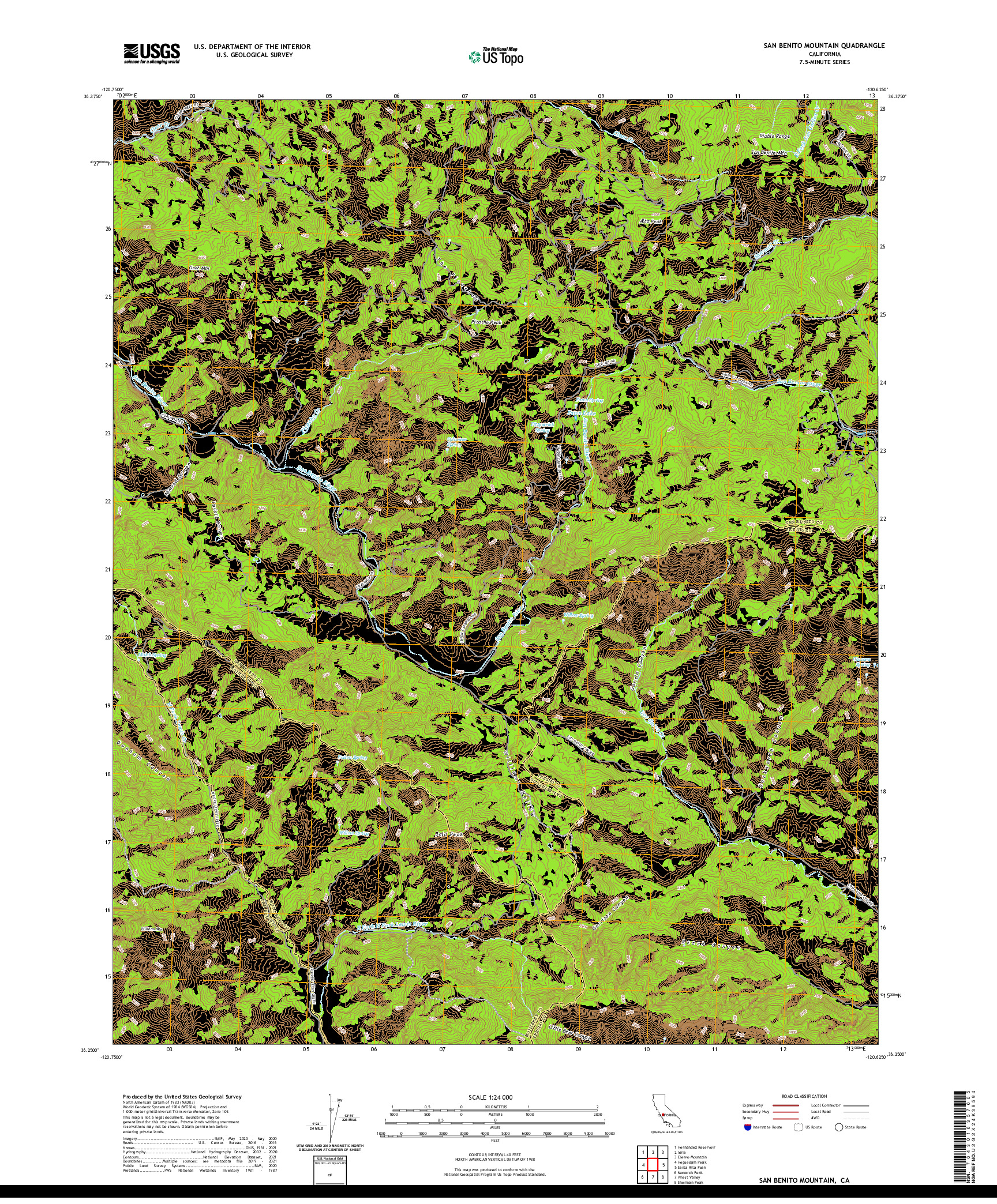 US TOPO 7.5-MINUTE MAP FOR SAN BENITO MOUNTAIN, CA