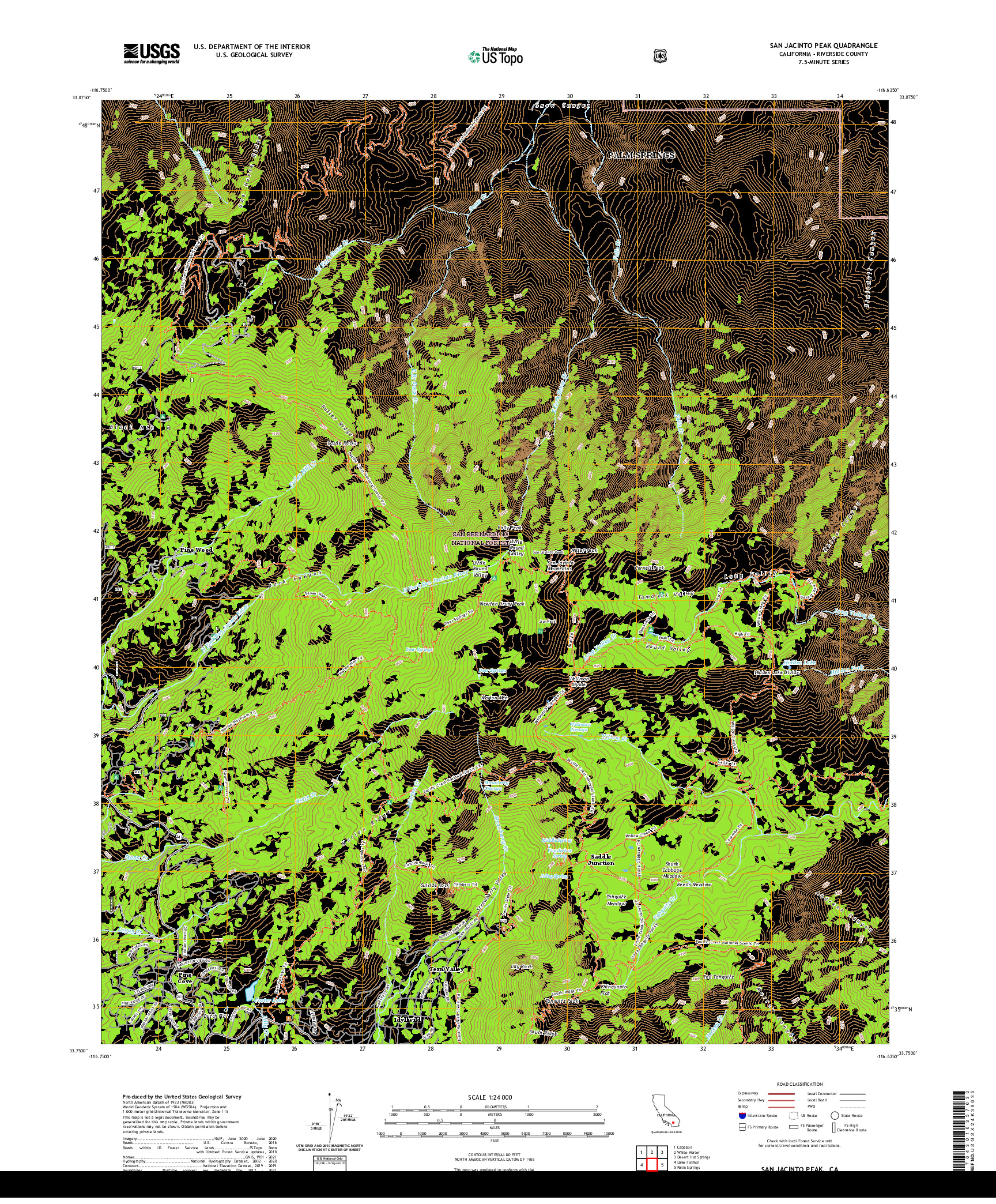 US TOPO 7.5-MINUTE MAP FOR SAN JACINTO PEAK, CA