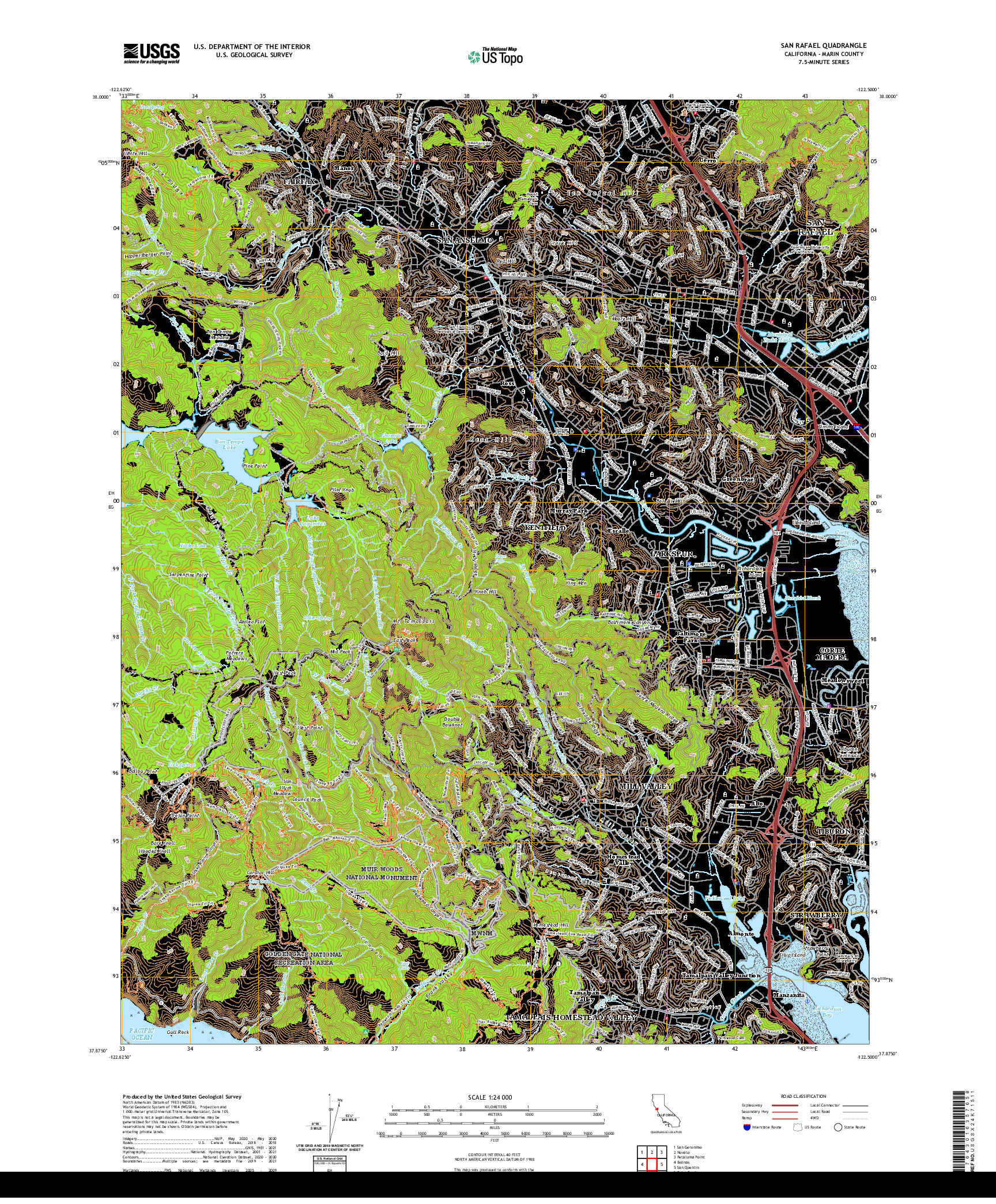 US TOPO 7.5-MINUTE MAP FOR SAN RAFAEL, CA