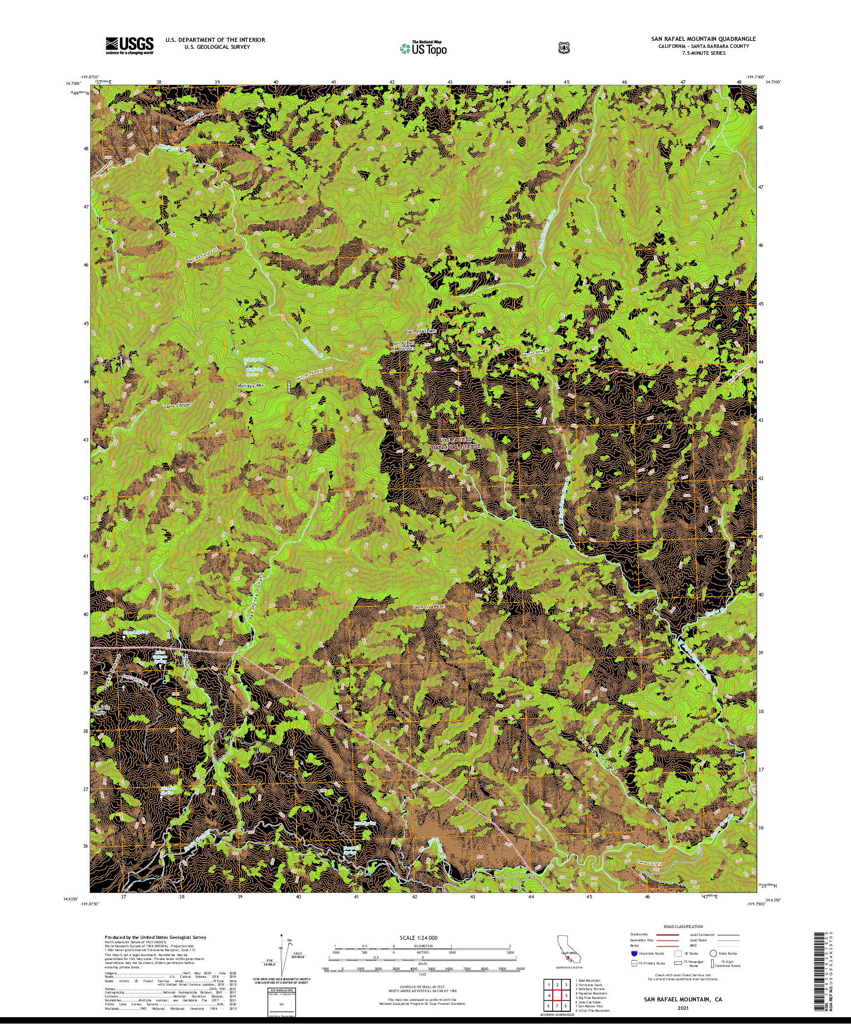 US TOPO 7.5-MINUTE MAP FOR SAN RAFAEL MOUNTAIN, CA