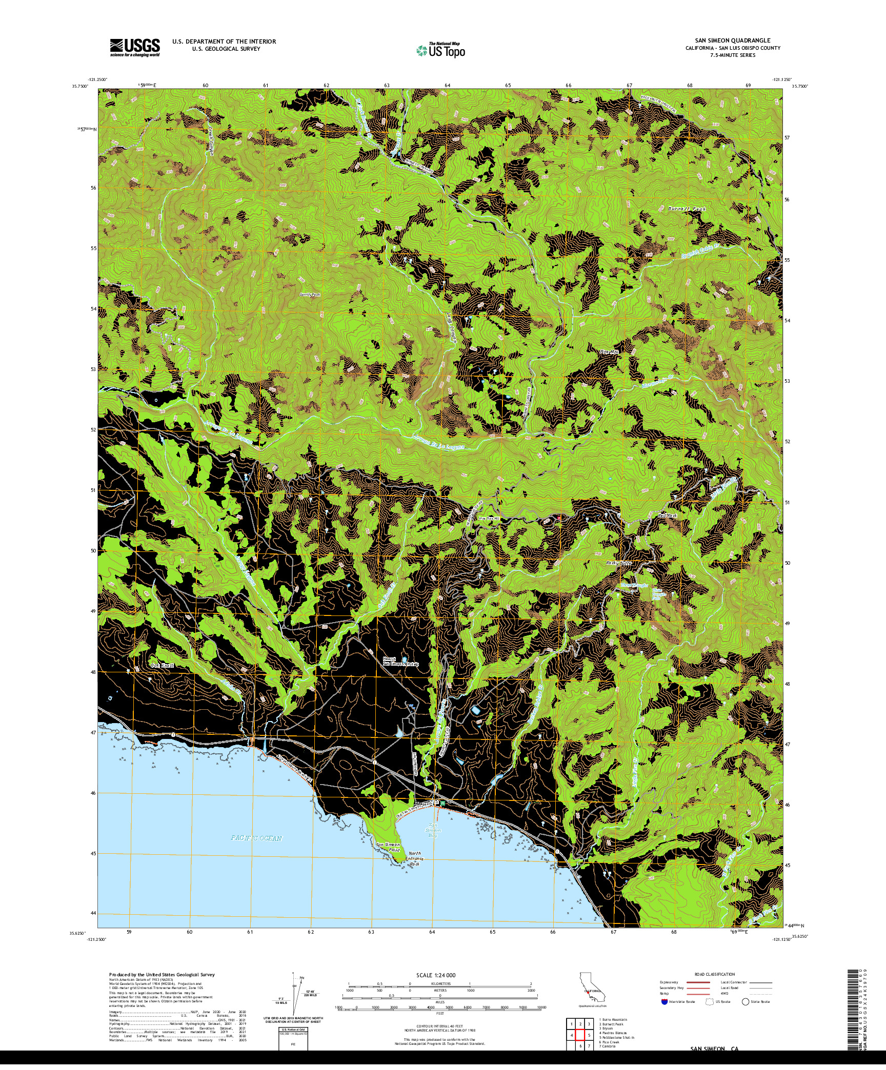 US TOPO 7.5-MINUTE MAP FOR SAN SIMEON, CA