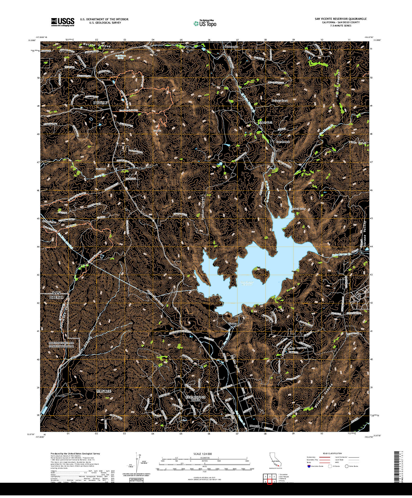 US TOPO 7.5-MINUTE MAP FOR SAN VICENTE RESERVOIR, CA
