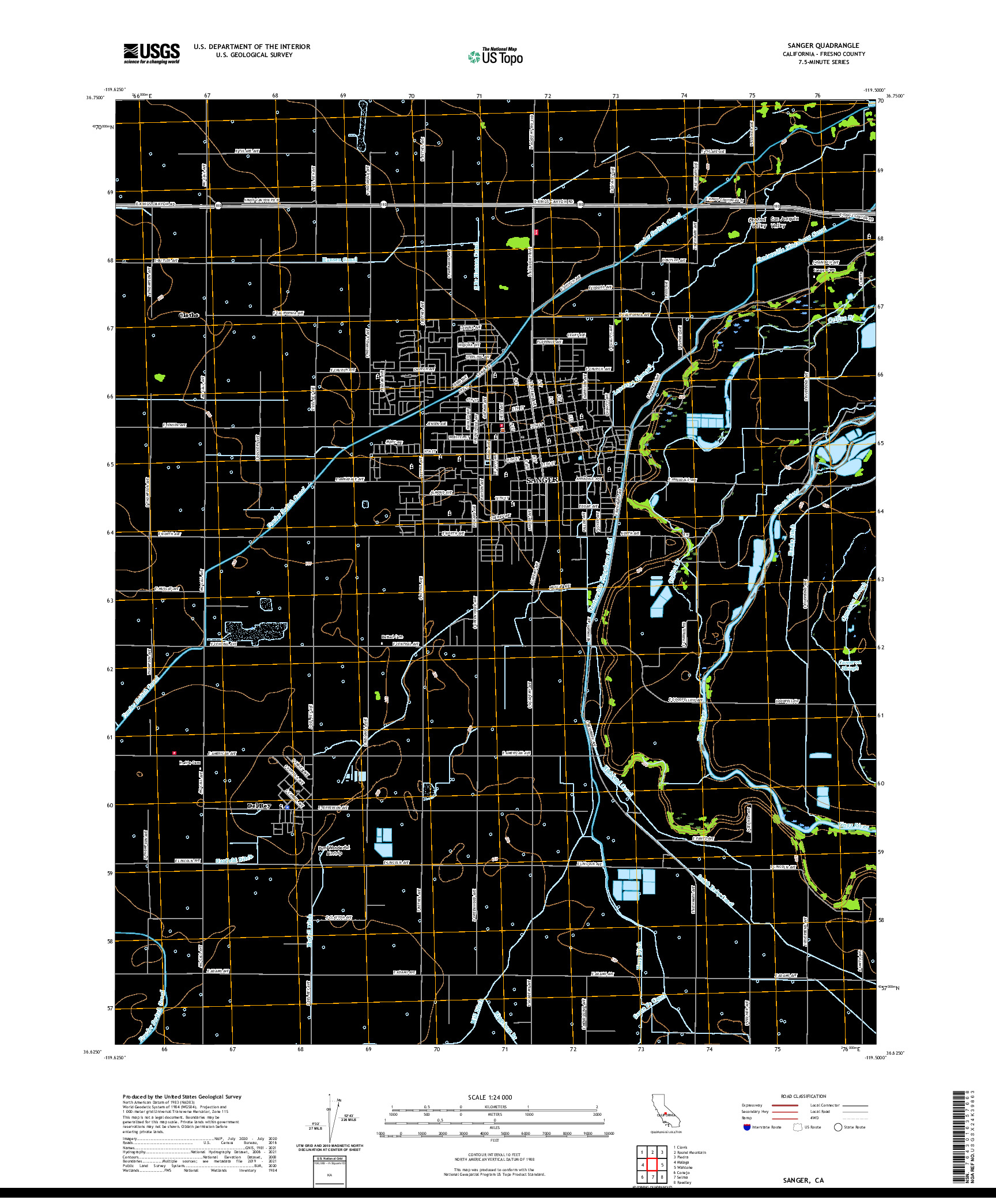 US TOPO 7.5-MINUTE MAP FOR SANGER, CA