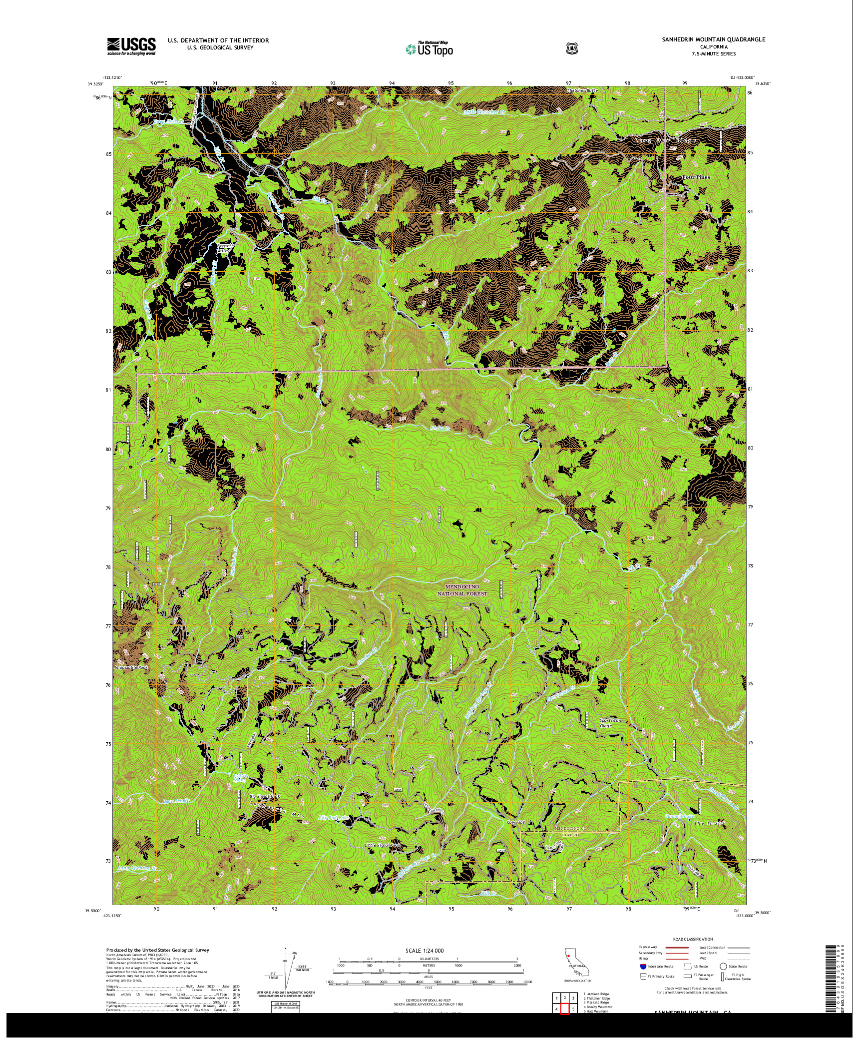 US TOPO 7.5-MINUTE MAP FOR SANHEDRIN MOUNTAIN, CA