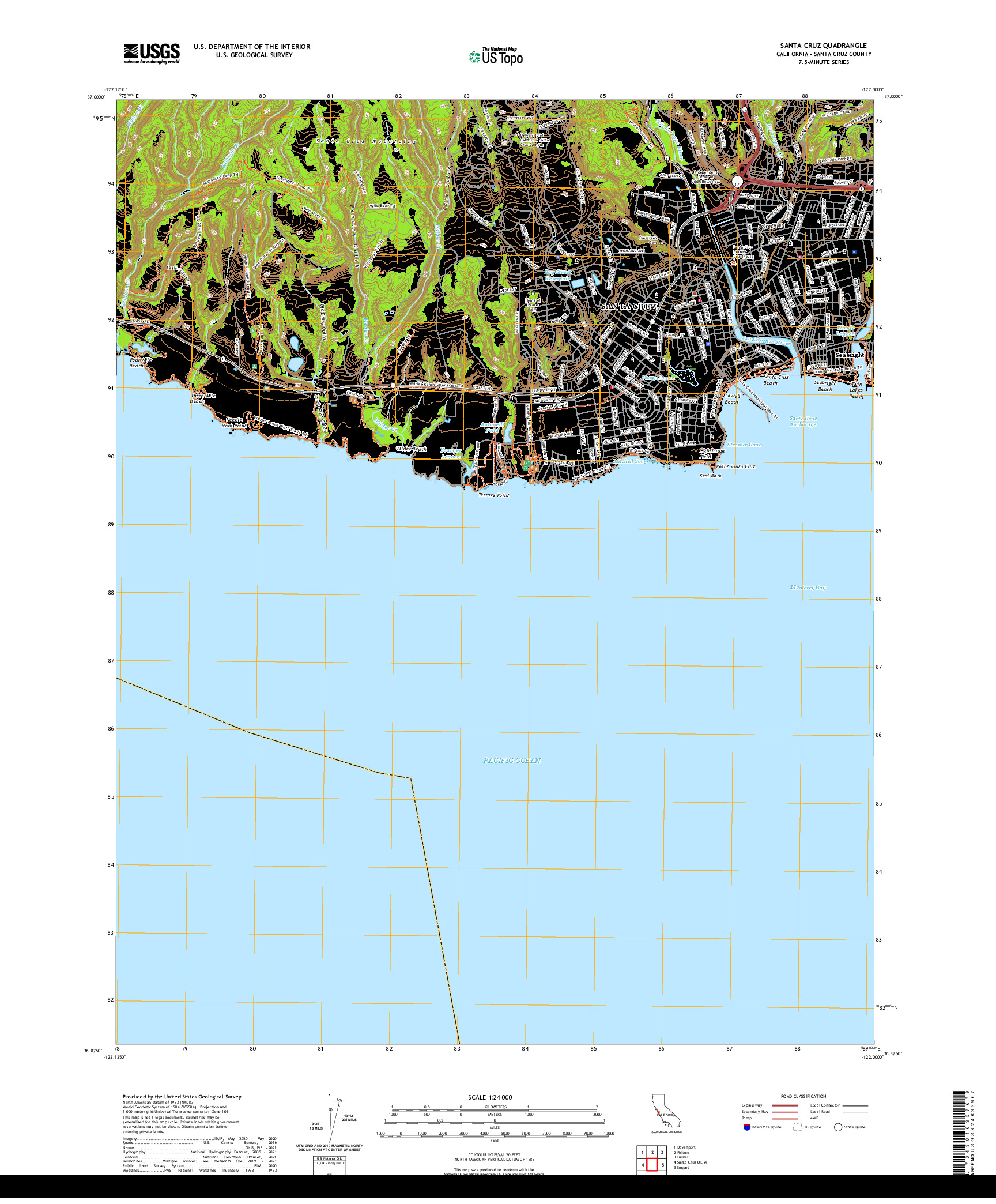 US TOPO 7.5-MINUTE MAP FOR SANTA CRUZ, CA