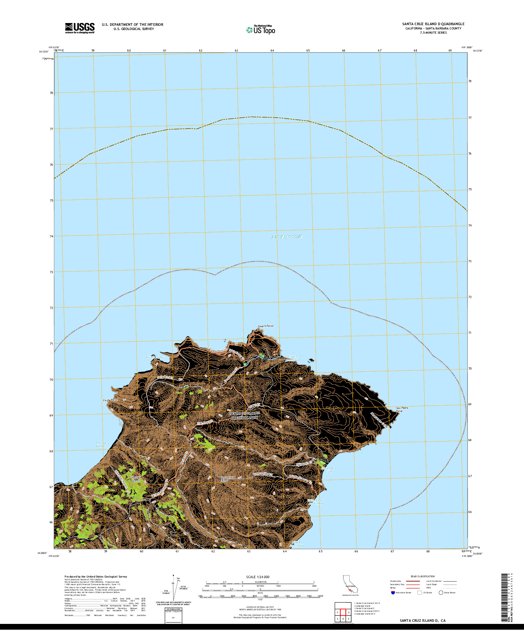 US TOPO 7.5-MINUTE MAP FOR SANTA CRUZ ISLAND D, CA