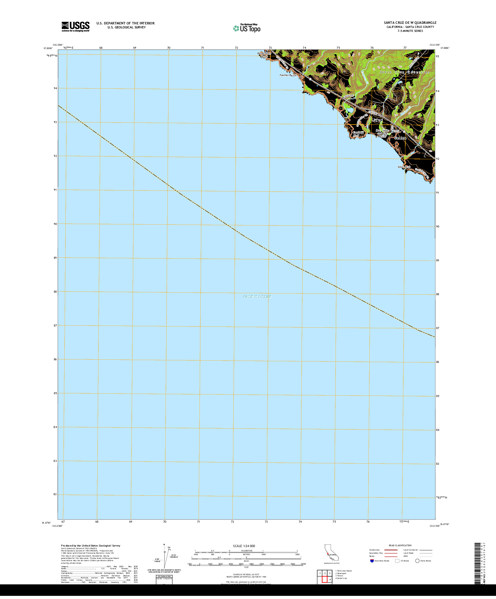 US TOPO 7.5-MINUTE MAP FOR SANTA CRUZ OE W, CA