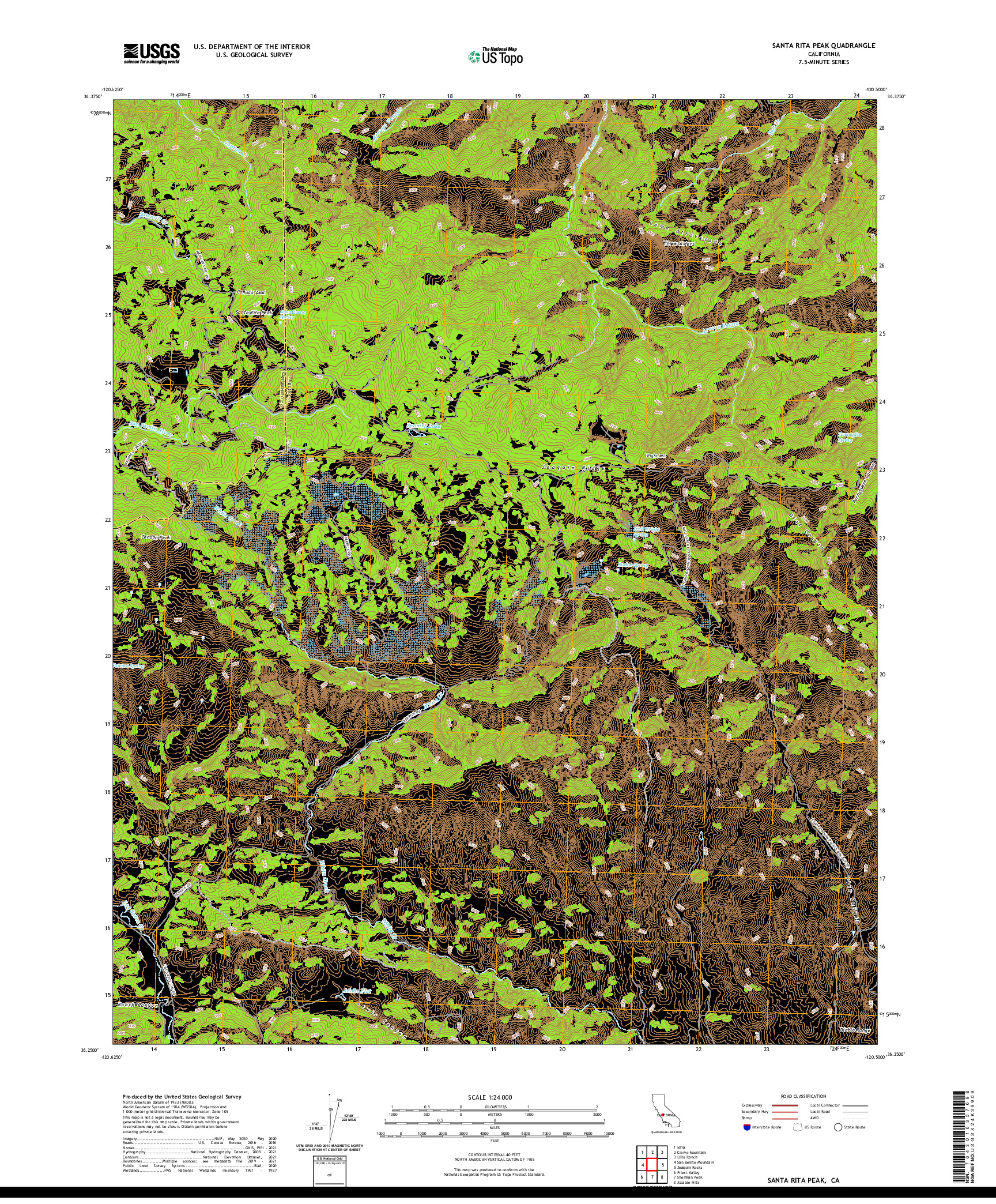 US TOPO 7.5-MINUTE MAP FOR SANTA RITA PEAK, CA