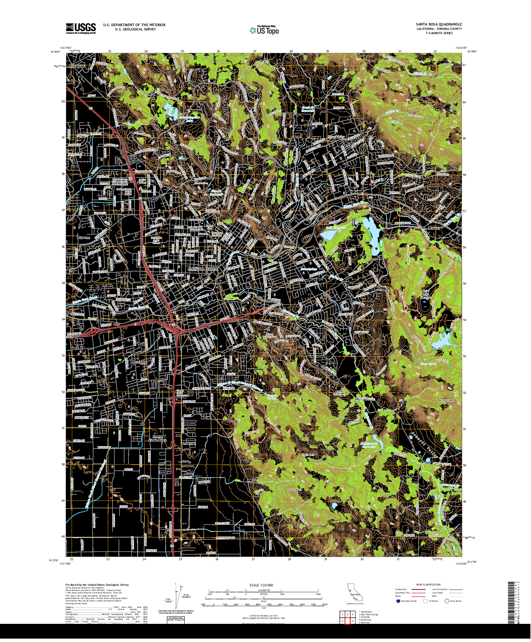 US TOPO 7.5-MINUTE MAP FOR SANTA ROSA, CA