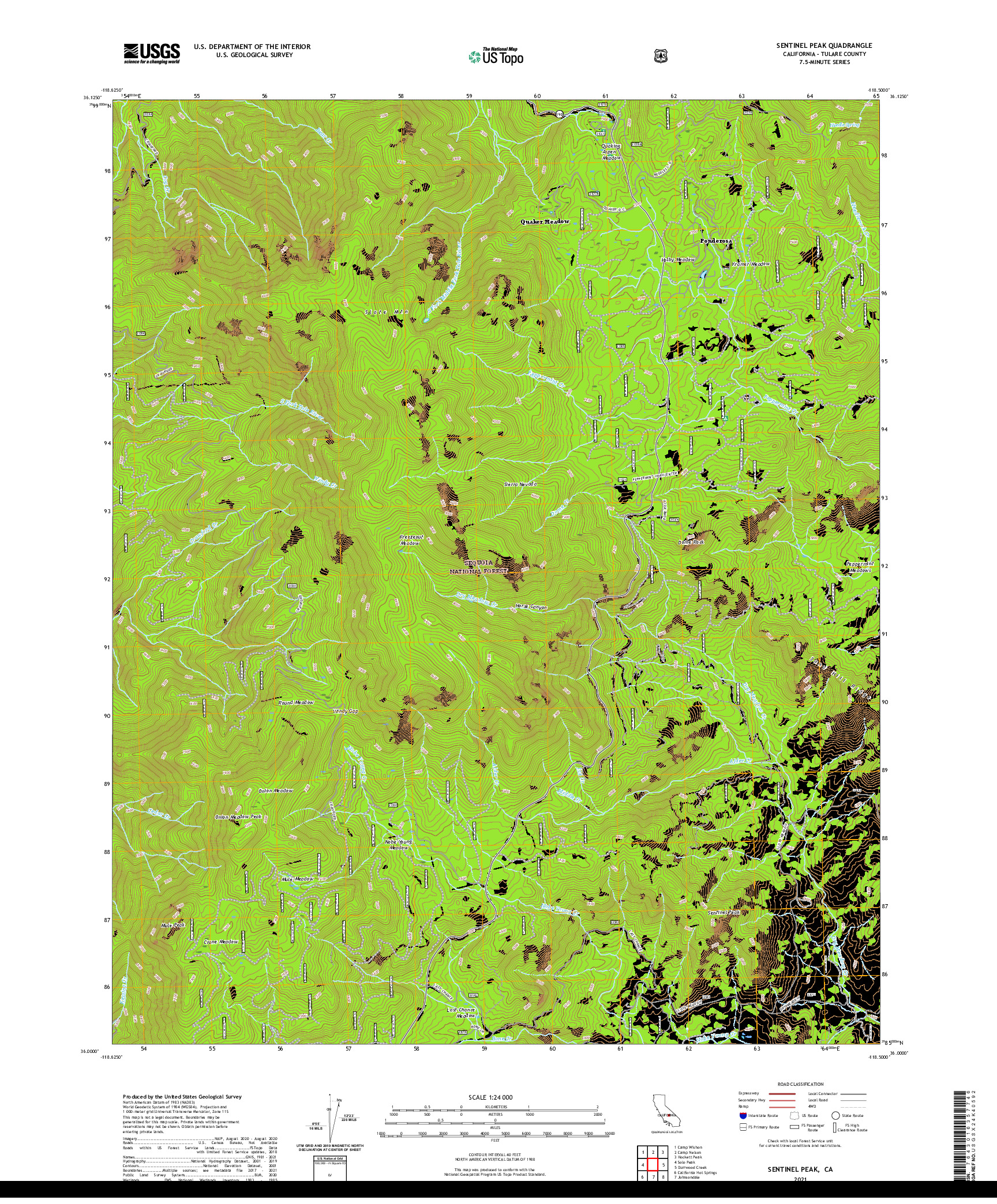 US TOPO 7.5-MINUTE MAP FOR SENTINEL PEAK, CA