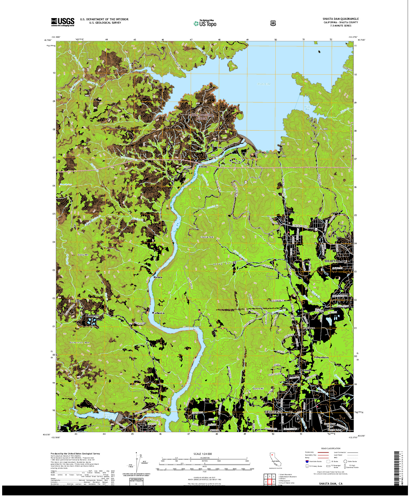 US TOPO 7.5-MINUTE MAP FOR SHASTA DAM, CA