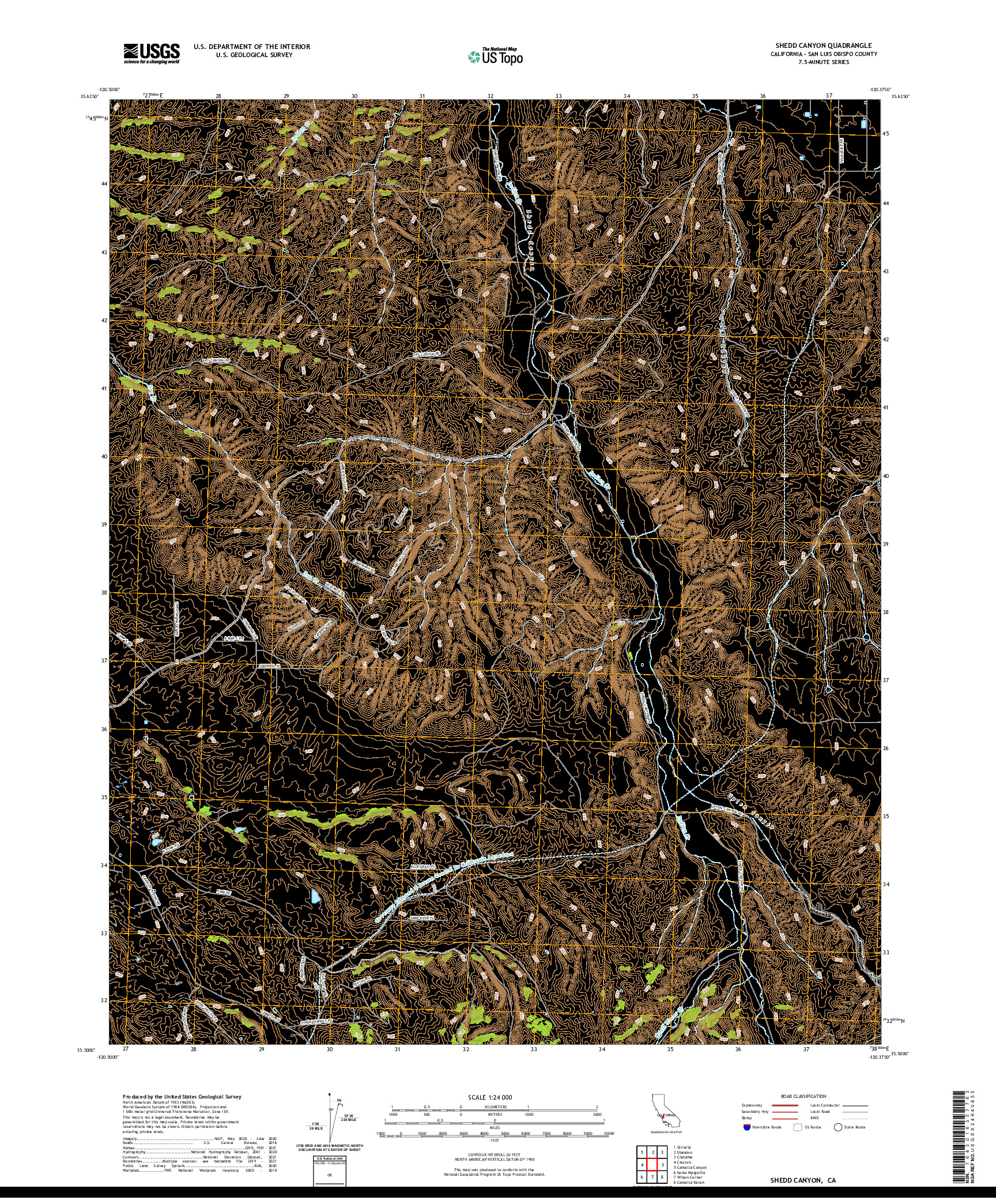 US TOPO 7.5-MINUTE MAP FOR SHEDD CANYON, CA