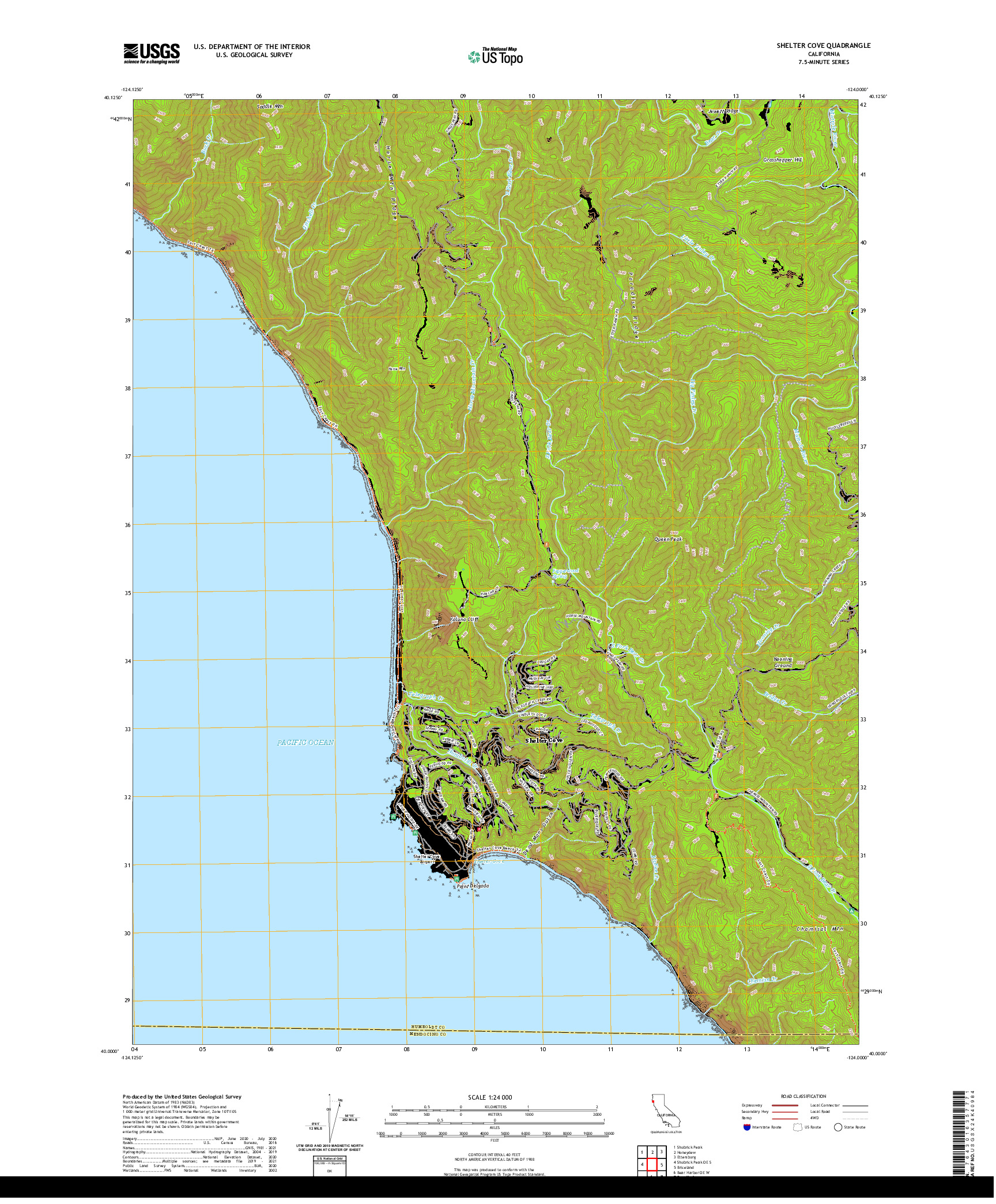 US TOPO 7.5-MINUTE MAP FOR SHELTER COVE, CA