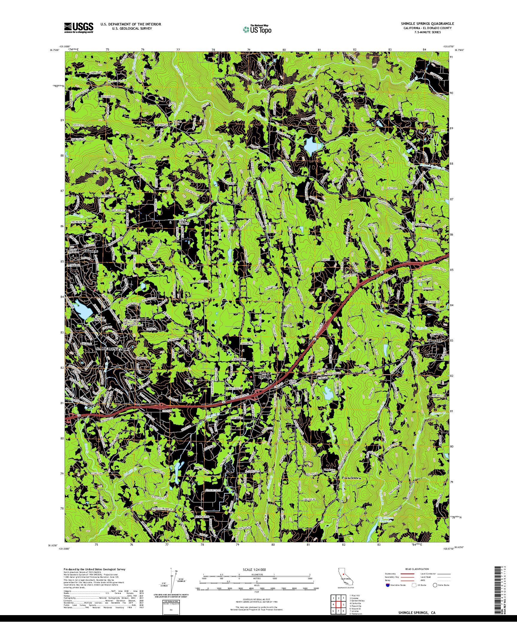 US TOPO 7.5-MINUTE MAP FOR SHINGLE SPRINGS, CA