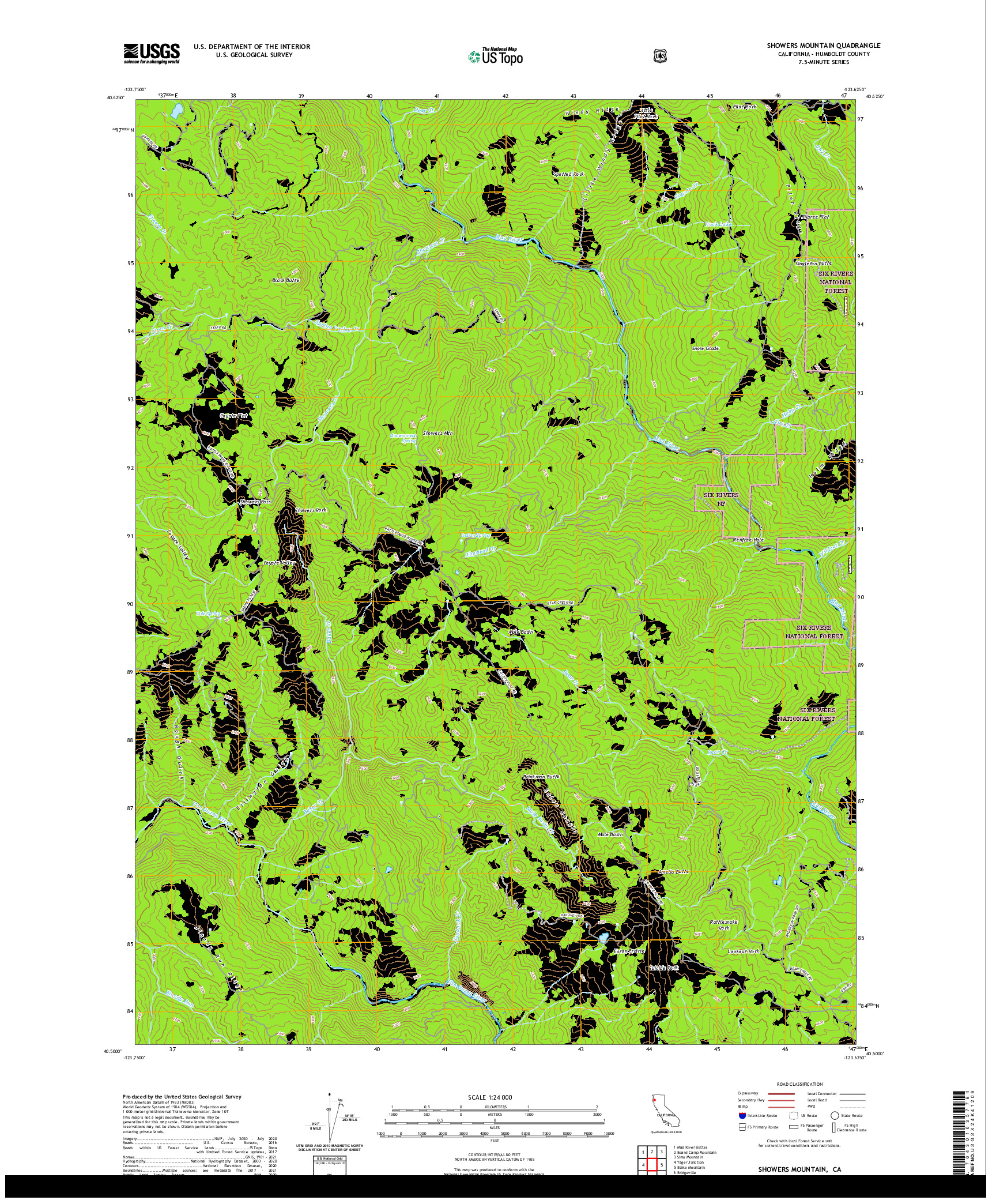 US TOPO 7.5-MINUTE MAP FOR SHOWERS MOUNTAIN, CA