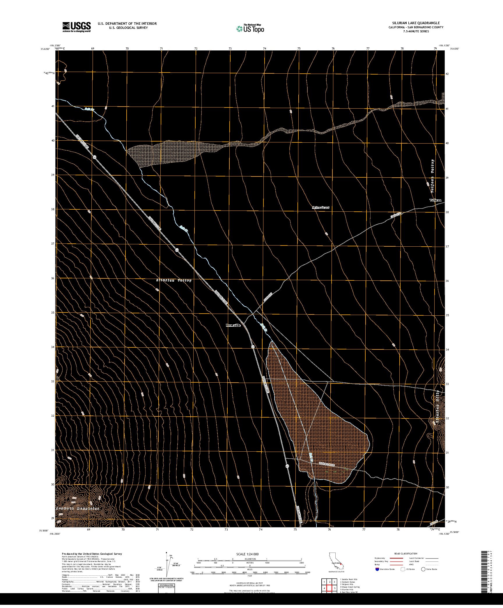 US TOPO 7.5-MINUTE MAP FOR SILURIAN LAKE, CA