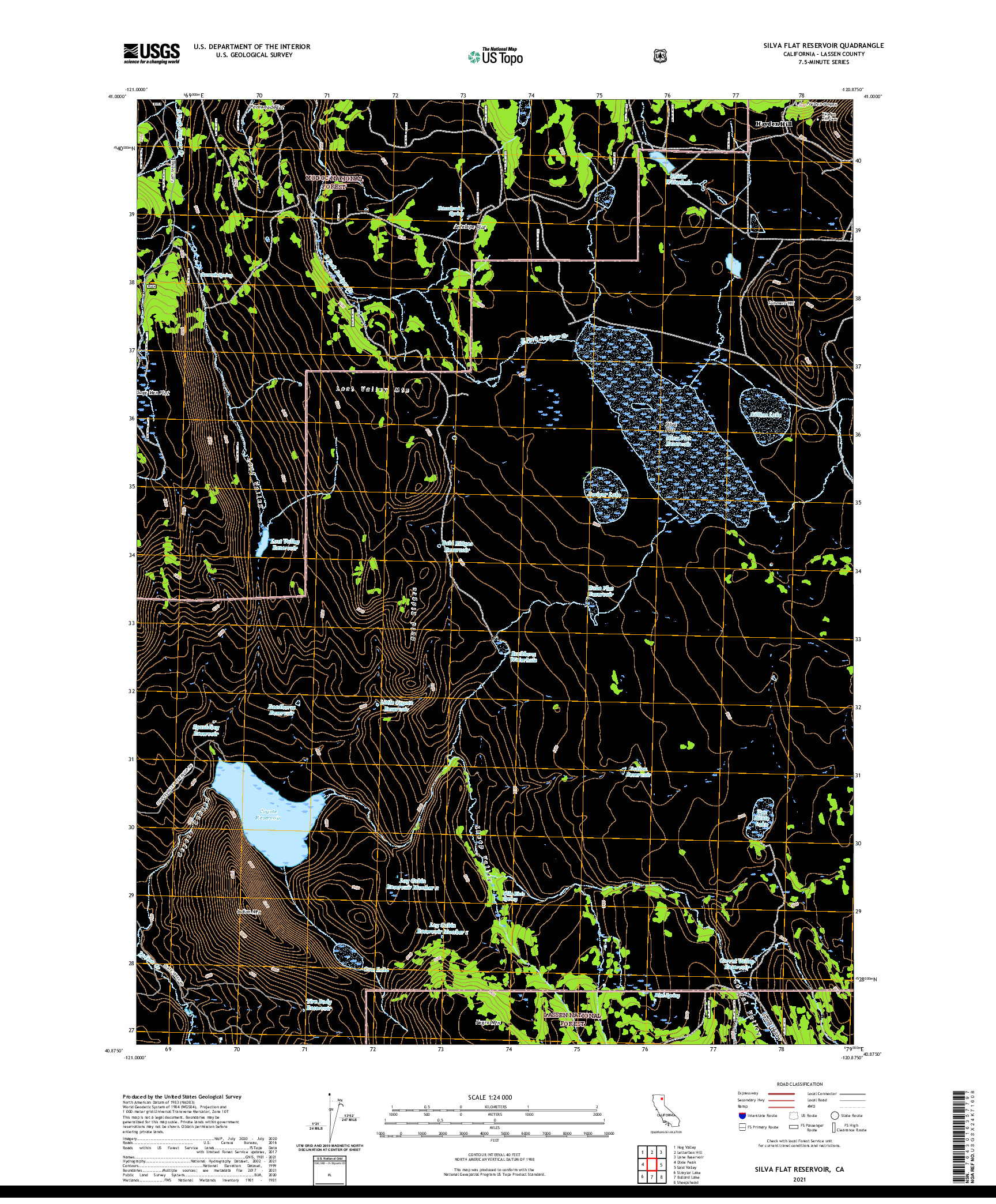 US TOPO 7.5-MINUTE MAP FOR SILVA FLAT RESERVOIR, CA