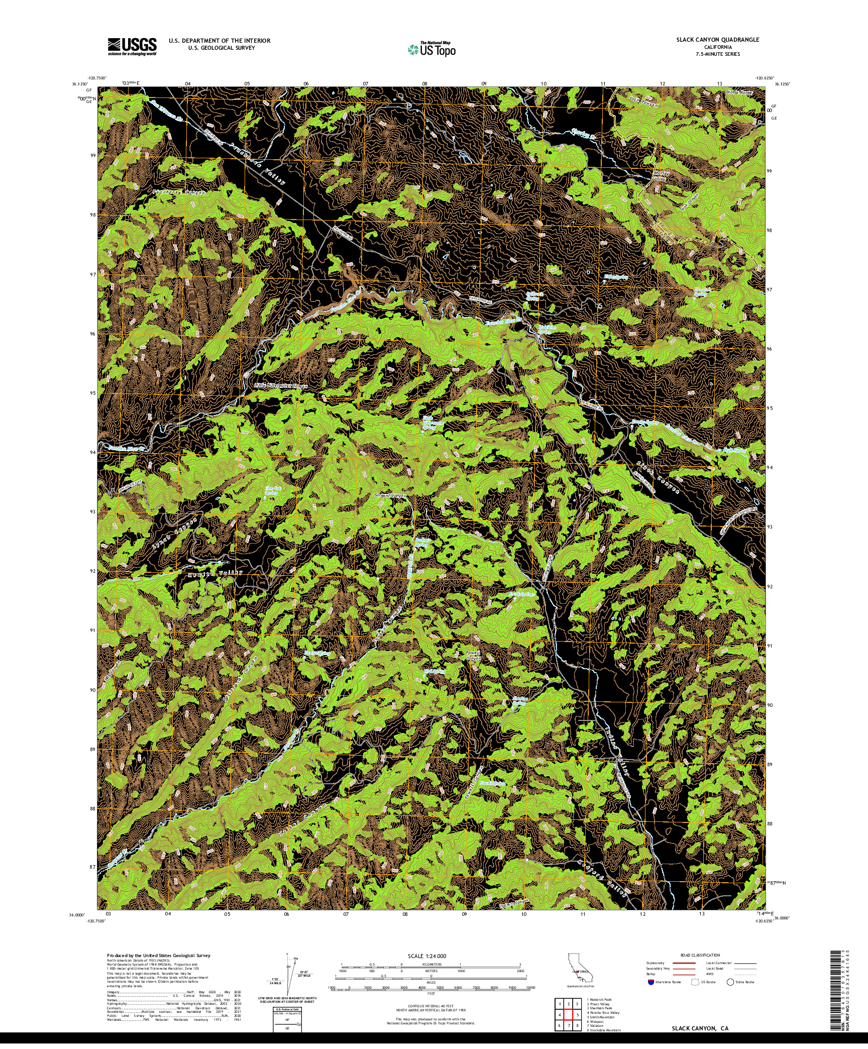 US TOPO 7.5-MINUTE MAP FOR SLACK CANYON, CA