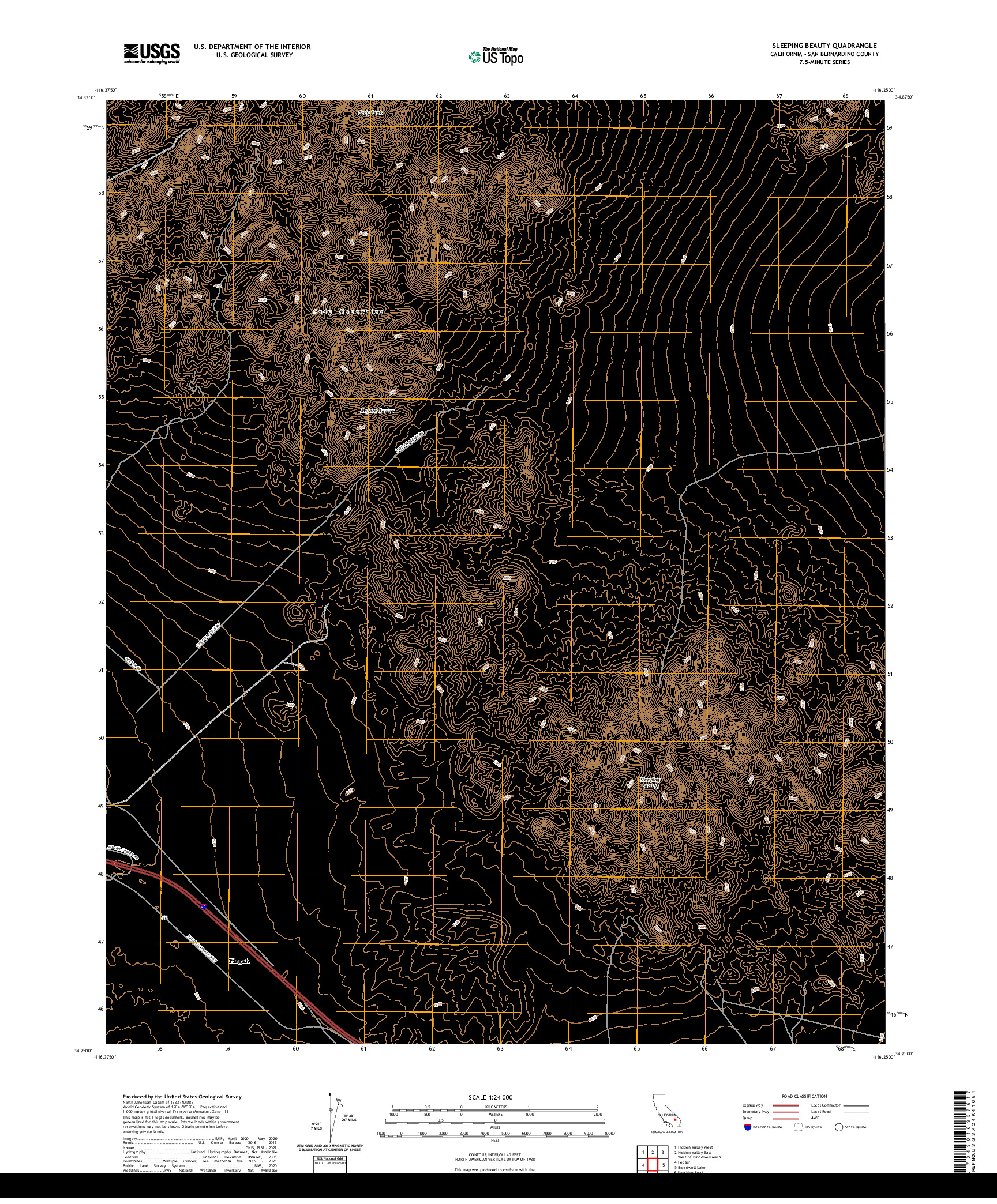 US TOPO 7.5-MINUTE MAP FOR SLEEPING BEAUTY, CA