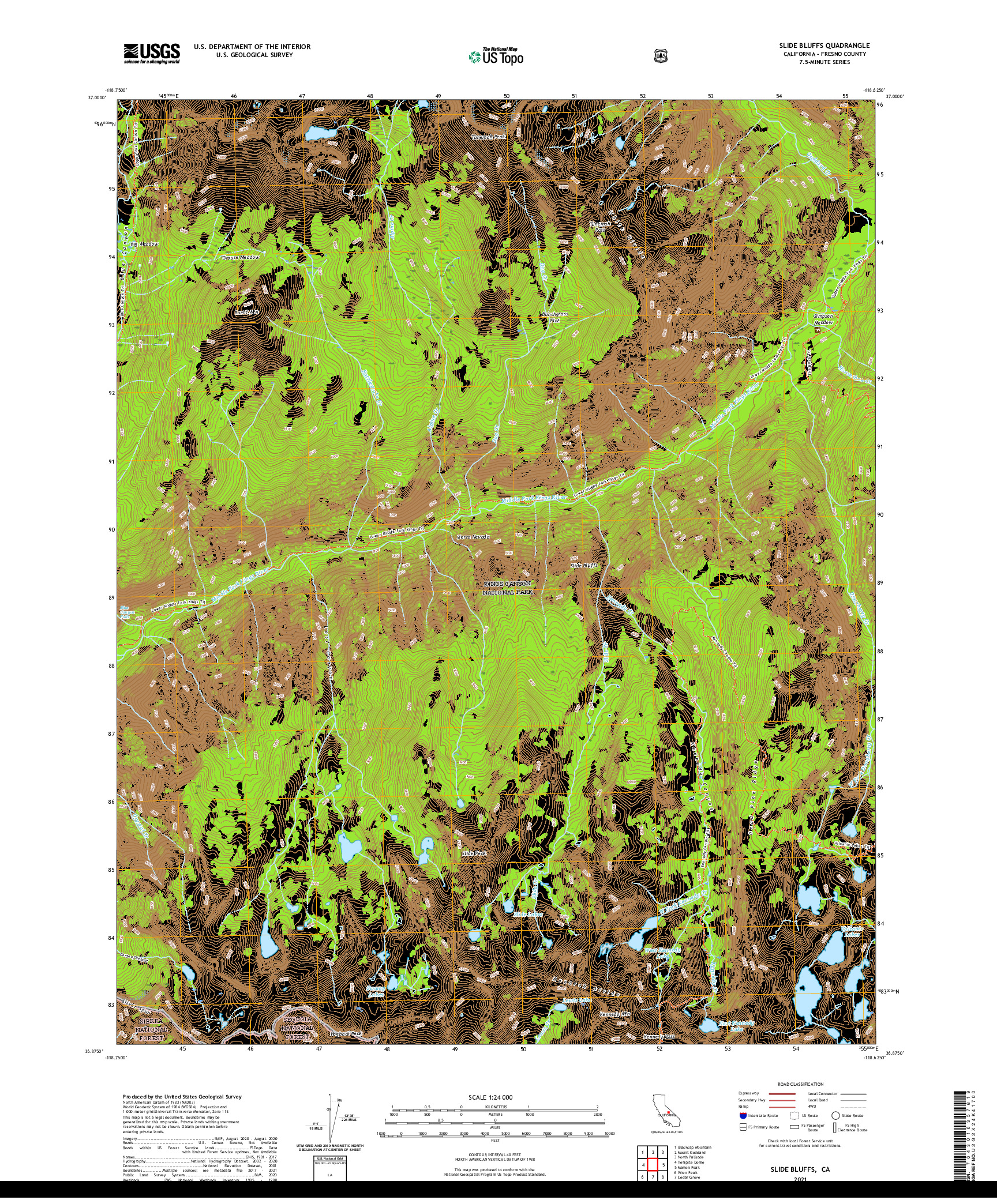 US TOPO 7.5-MINUTE MAP FOR SLIDE BLUFFS, CA