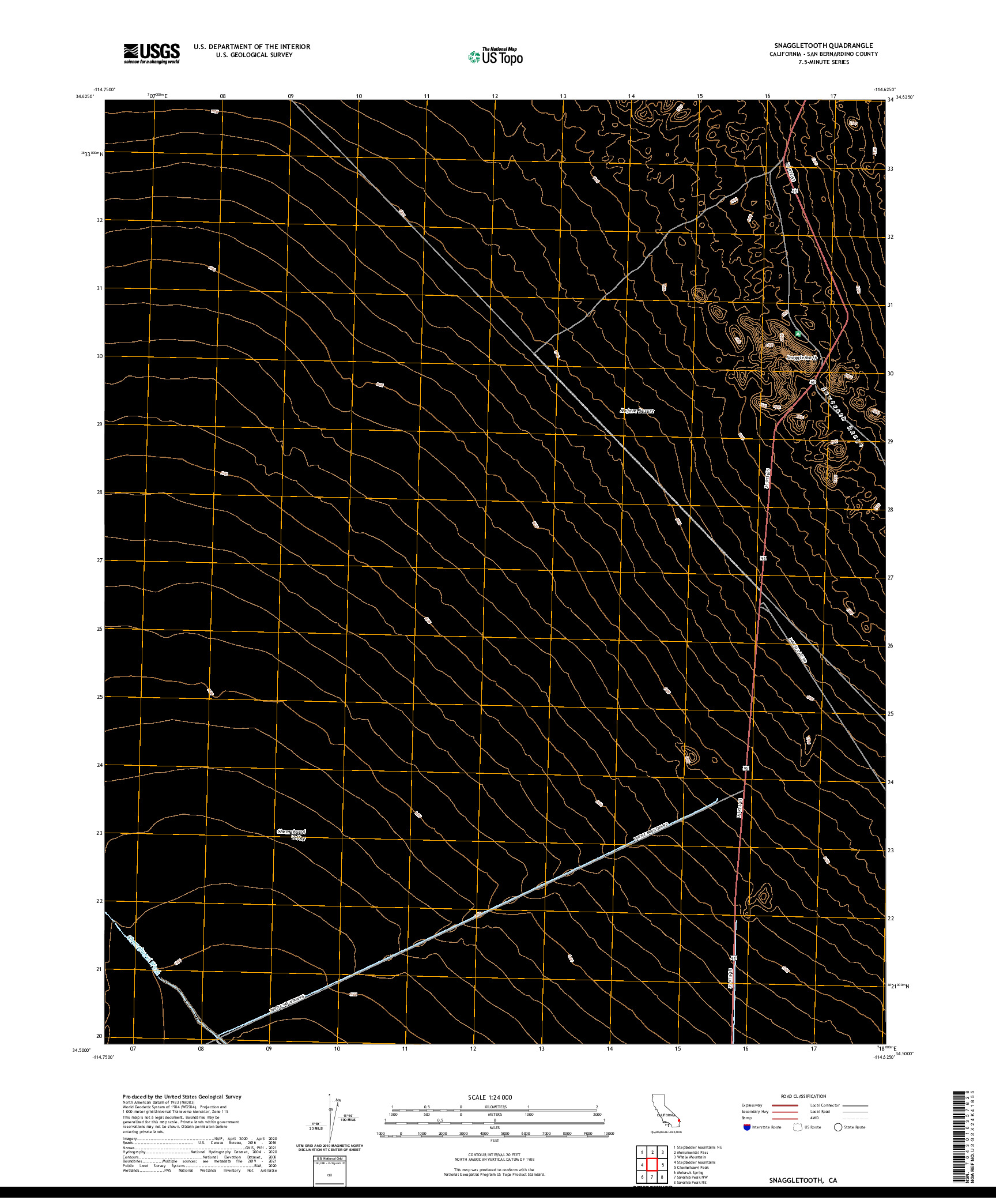 US TOPO 7.5-MINUTE MAP FOR SNAGGLETOOTH, CA