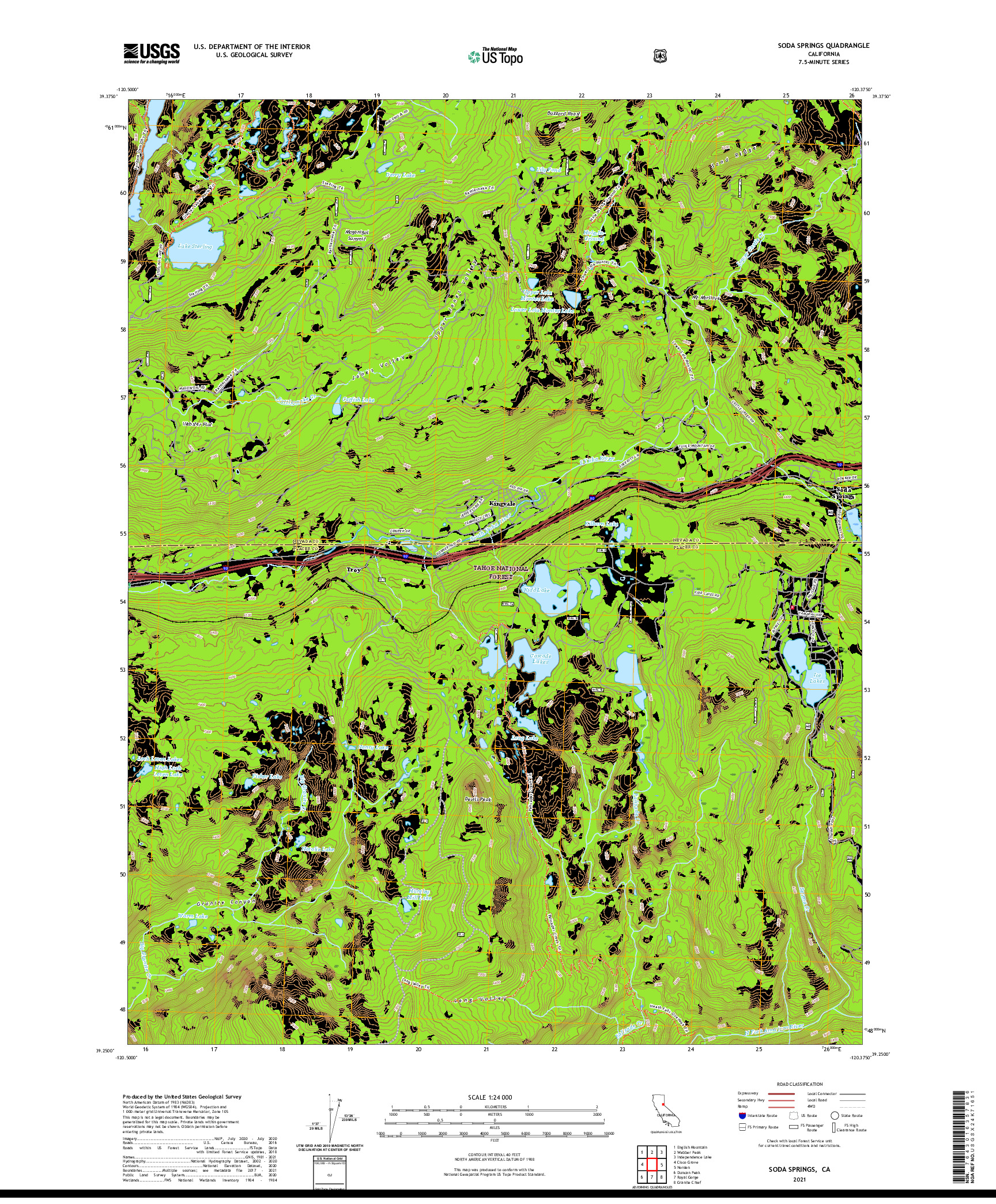 US TOPO 7.5-MINUTE MAP FOR SODA SPRINGS, CA