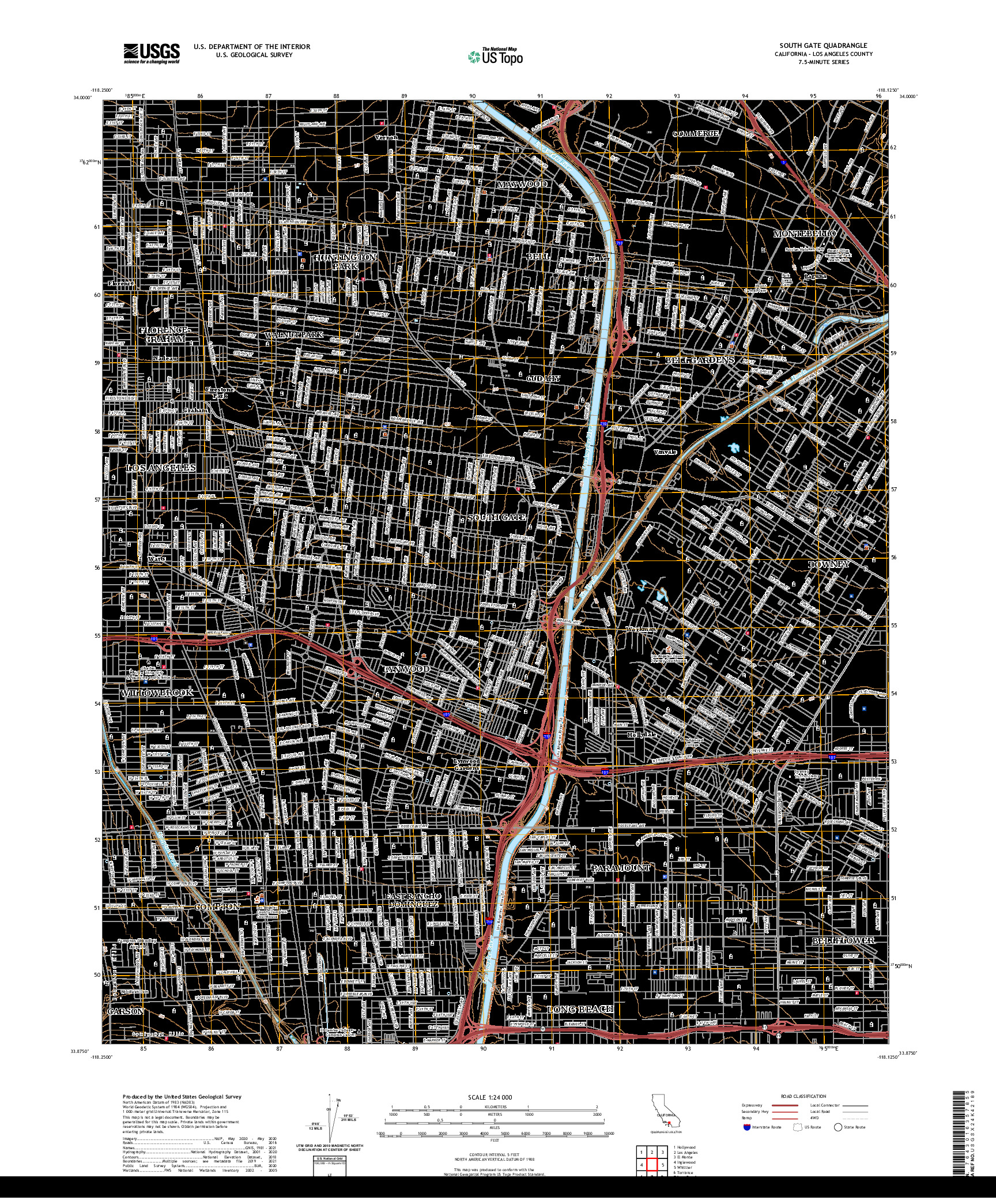 US TOPO 7.5-MINUTE MAP FOR SOUTH GATE, CA