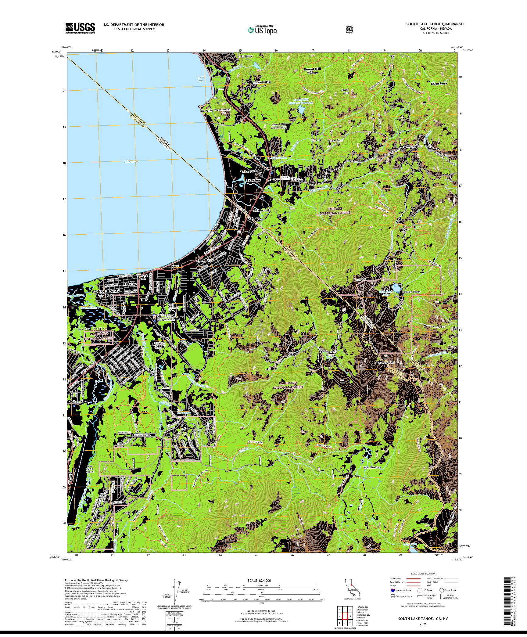 US TOPO 7.5-MINUTE MAP FOR SOUTH LAKE TAHOE, CA,NV