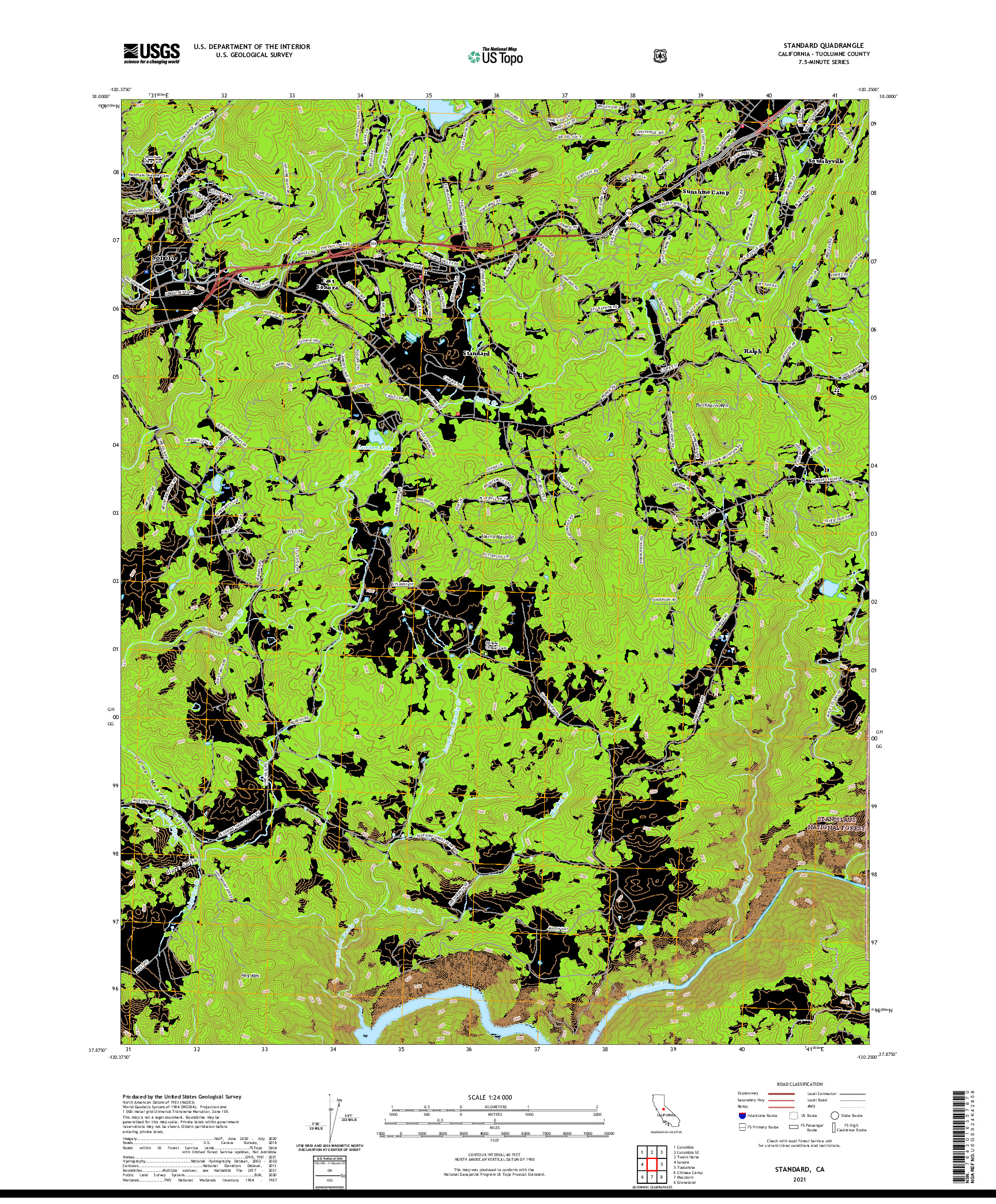 US TOPO 7.5-MINUTE MAP FOR STANDARD, CA