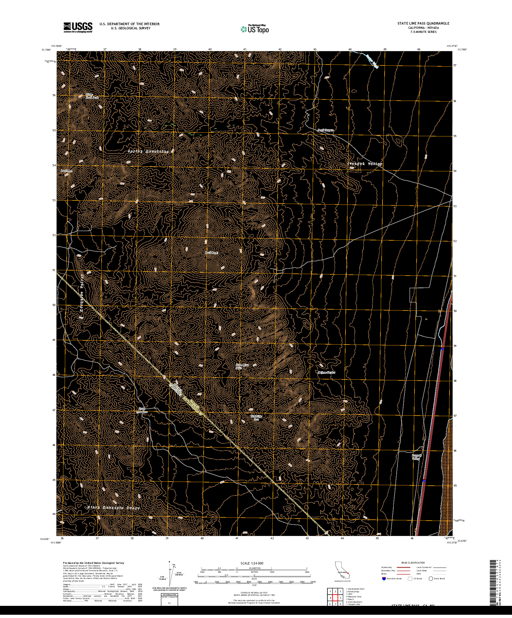 US TOPO 7.5-MINUTE MAP FOR STATE LINE PASS, CA,NV