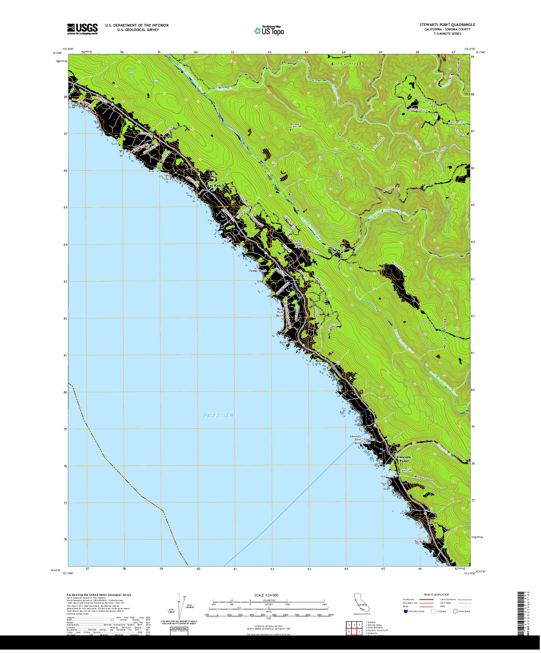 US TOPO 7.5-MINUTE MAP FOR STEWARTS POINT, CA