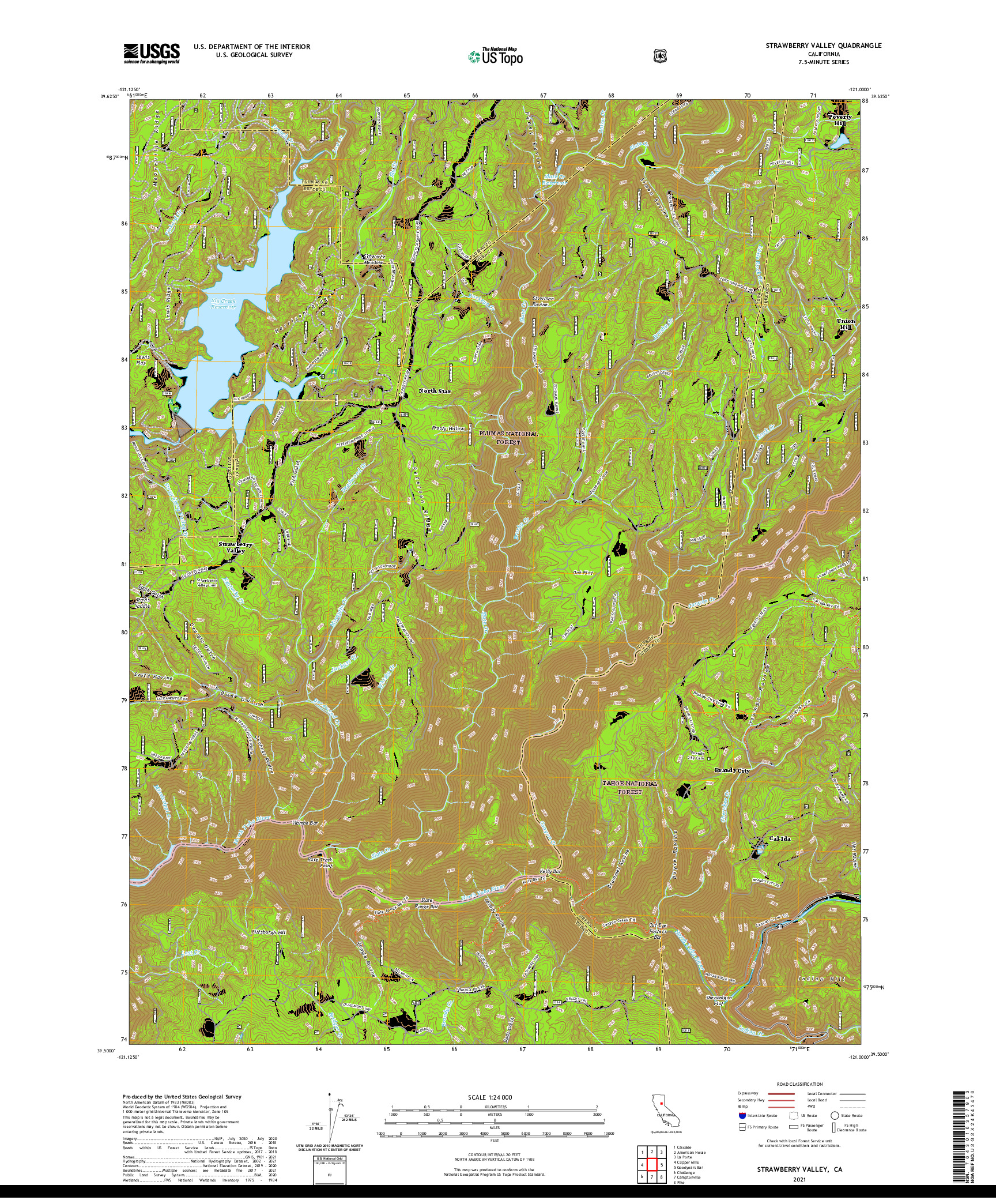 US TOPO 7.5-MINUTE MAP FOR STRAWBERRY VALLEY, CA