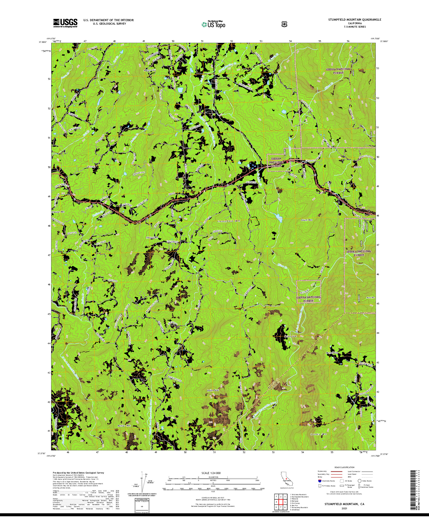 US TOPO 7.5-MINUTE MAP FOR STUMPFIELD MOUNTAIN, CA