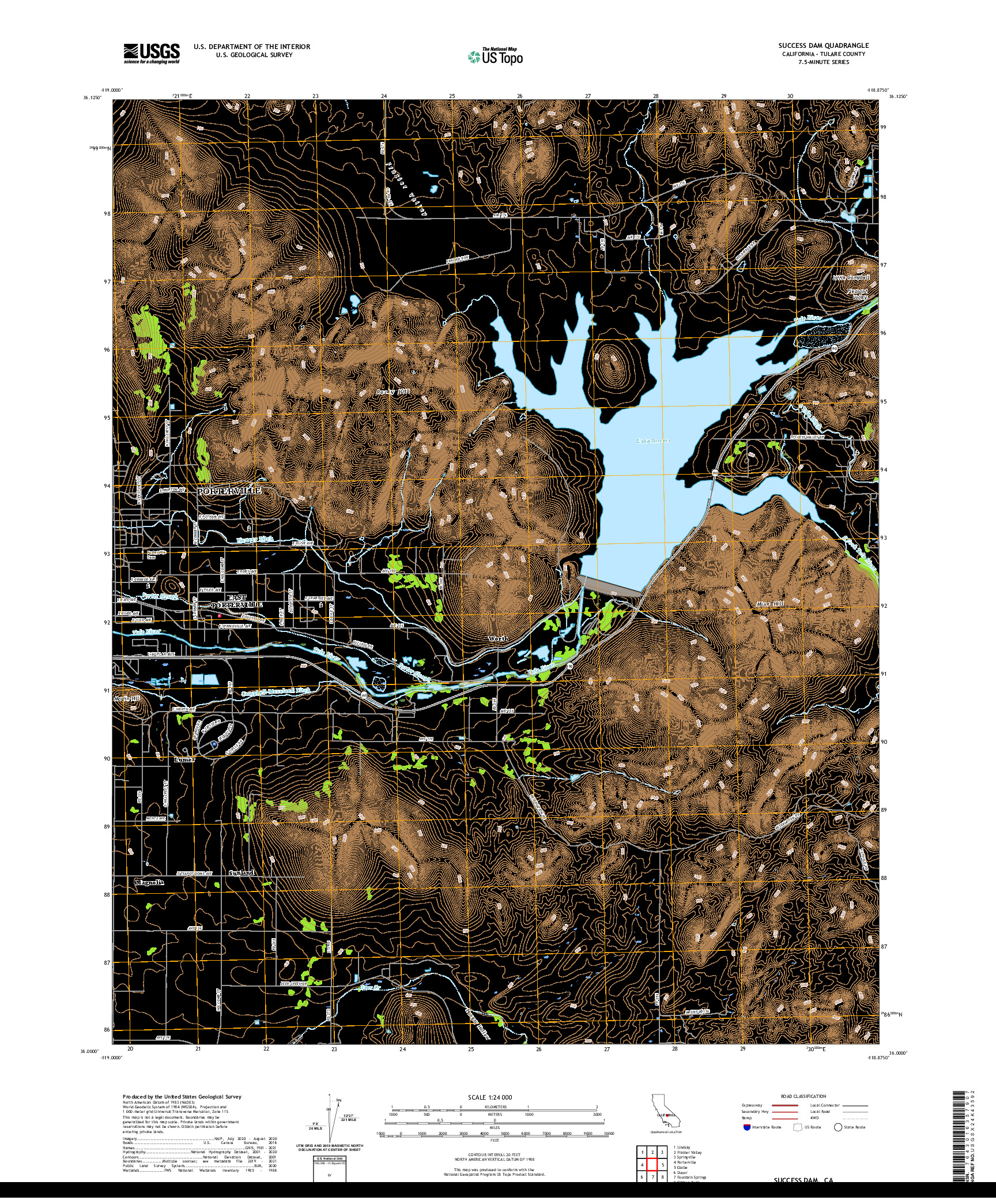 US TOPO 7.5-MINUTE MAP FOR SUCCESS DAM, CA