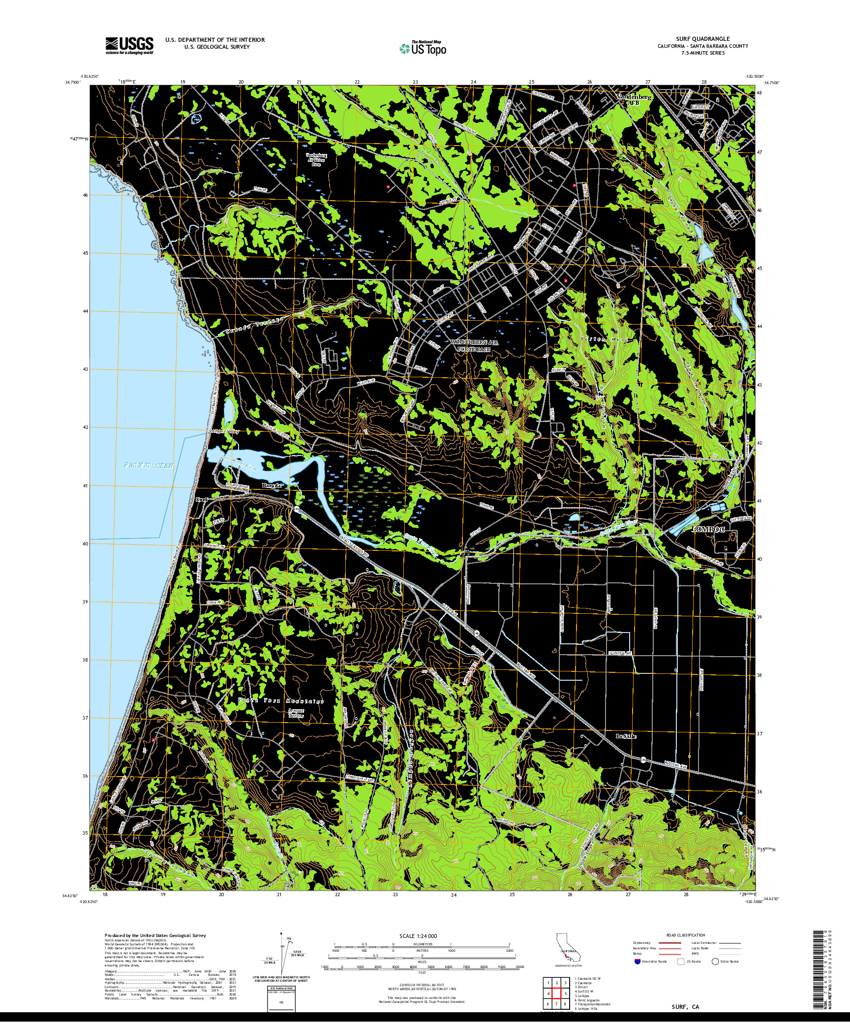 US TOPO 7.5-MINUTE MAP FOR SURF, CA