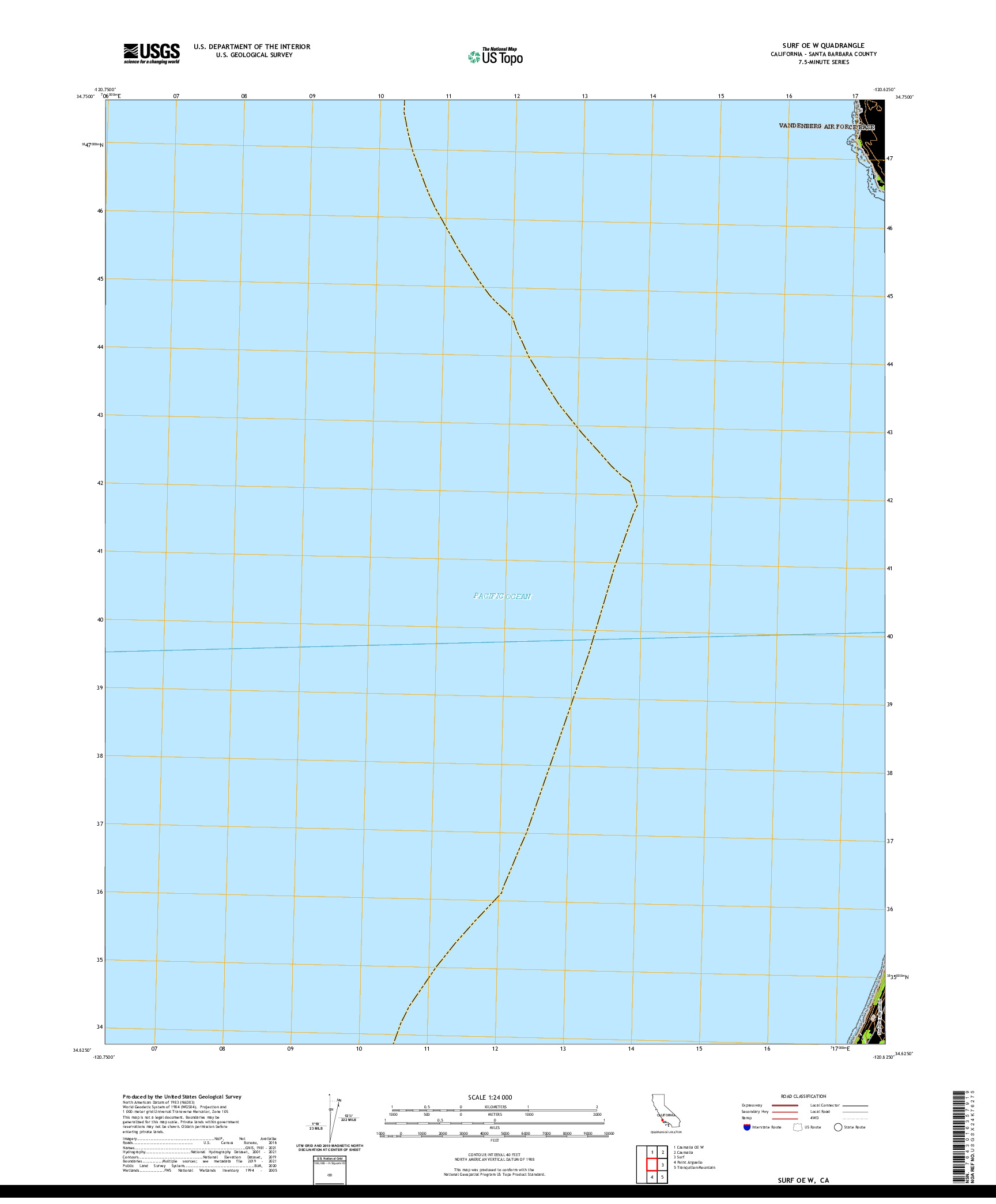 US TOPO 7.5-MINUTE MAP FOR SURF OE W, CA