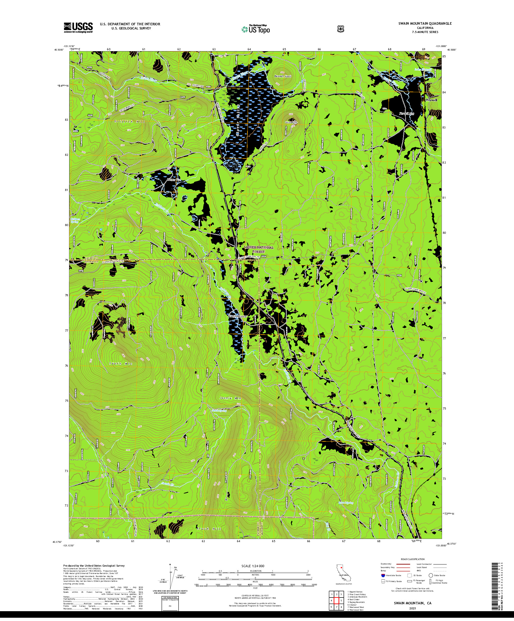 US TOPO 7.5-MINUTE MAP FOR SWAIN MOUNTAIN, CA