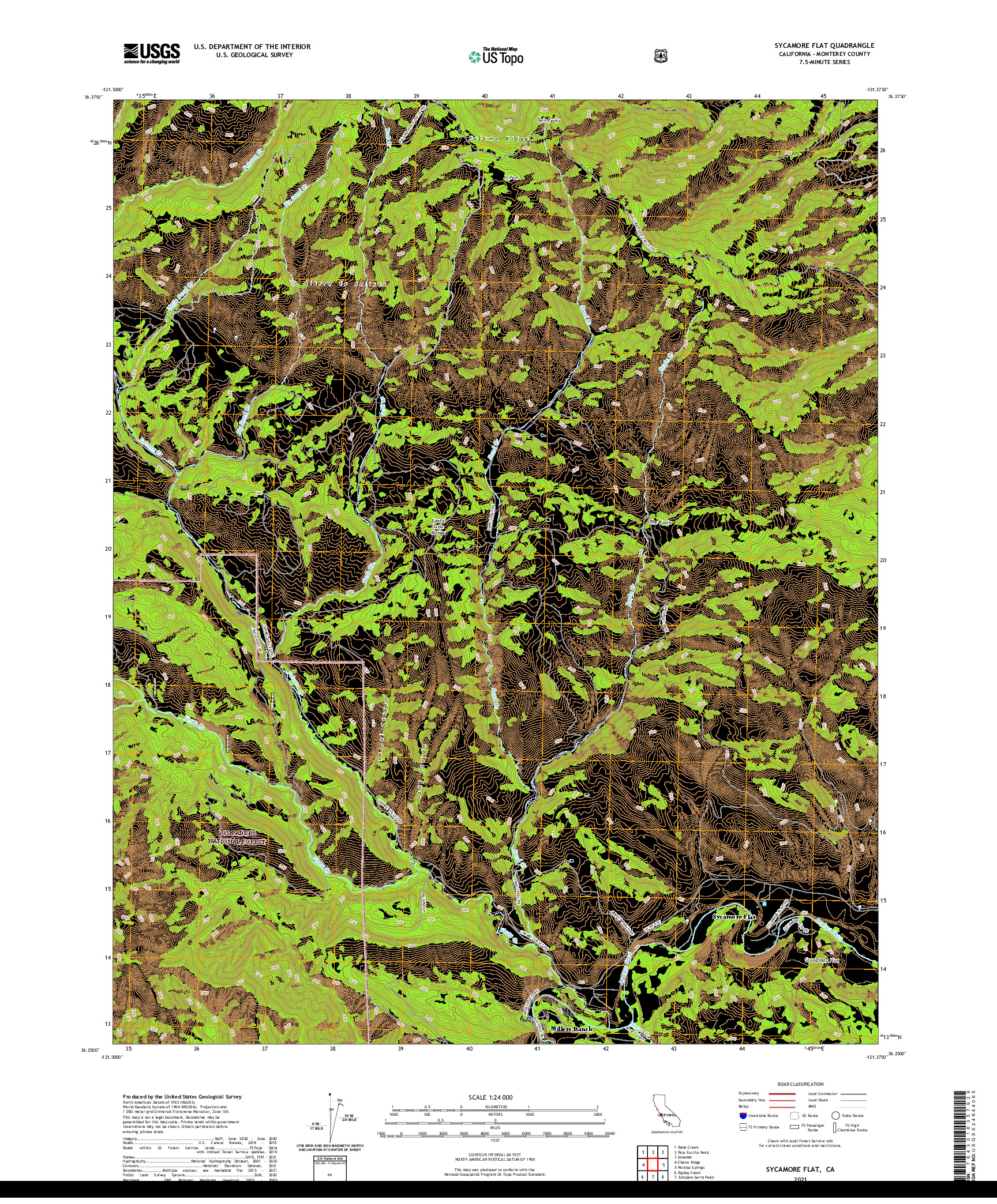 US TOPO 7.5-MINUTE MAP FOR SYCAMORE FLAT, CA