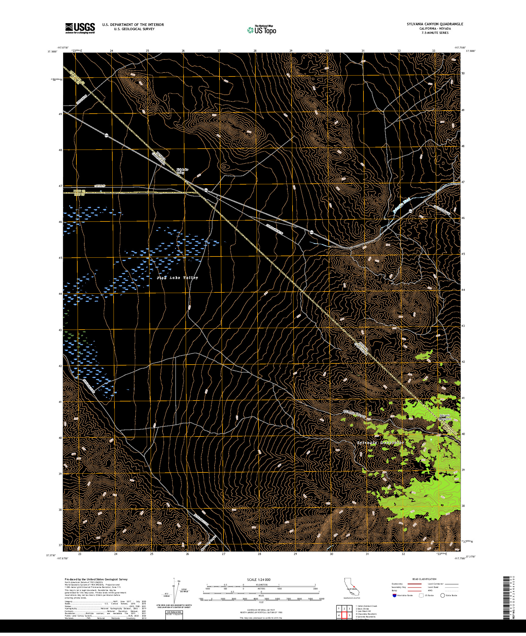 US TOPO 7.5-MINUTE MAP FOR SYLVANIA CANYON, CA,NV