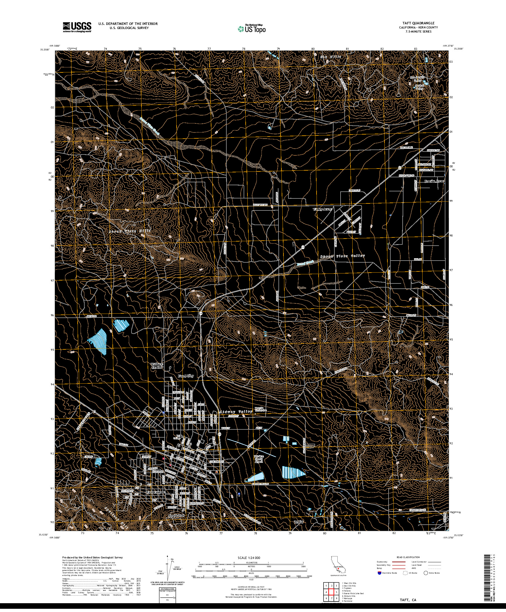 US TOPO 7.5-MINUTE MAP FOR TAFT, CA