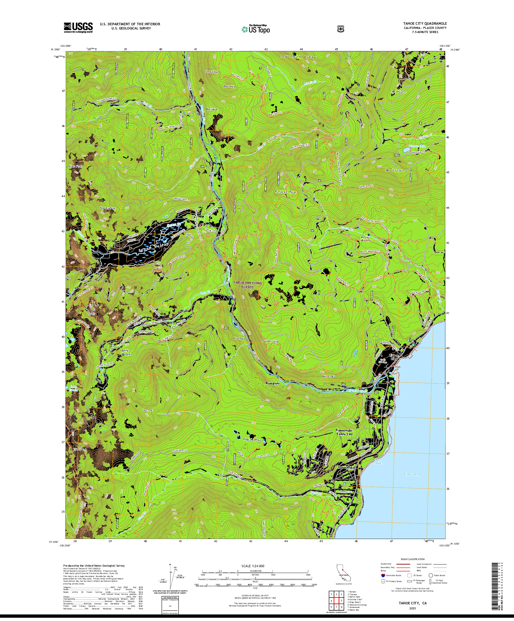 US TOPO 7.5-MINUTE MAP FOR TAHOE CITY, CA